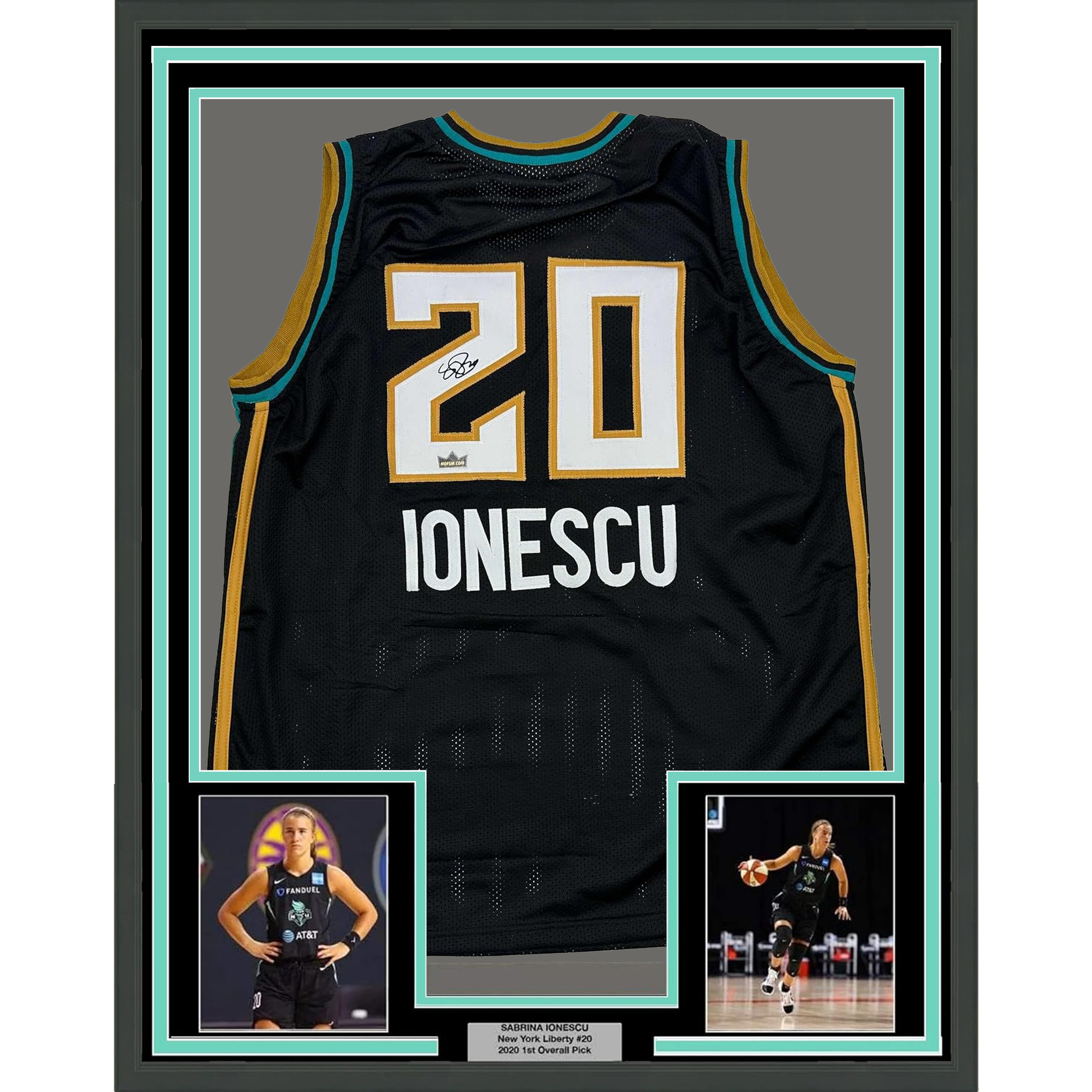 Framed Facsimile Autographed Sabrina Ionescu 35x39 New York Black Reprint Laser Auto Basketball Jersey