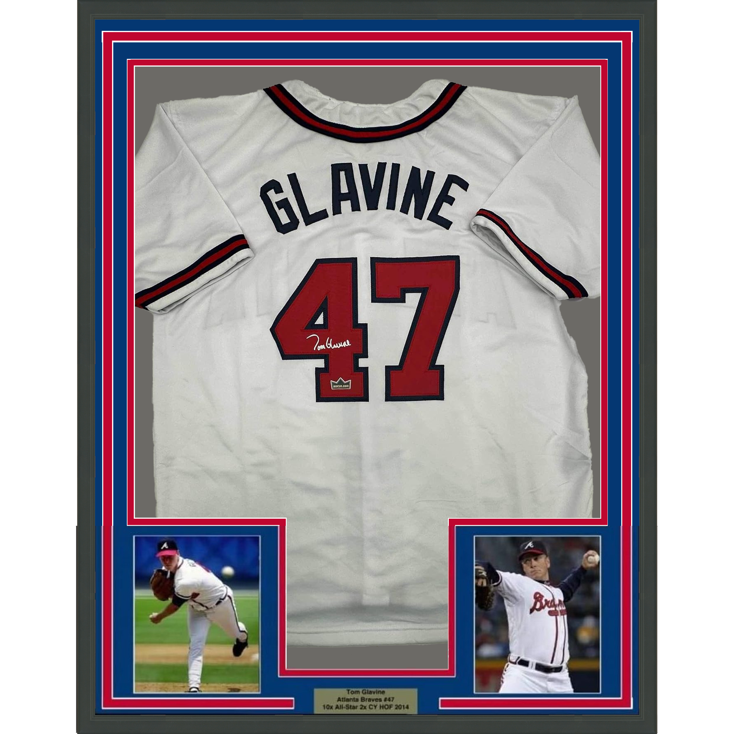 Framed Facsimile Autographed Tom Glavine 35x39 Atlanta White Reprint Laser Auto Baseball Jersey