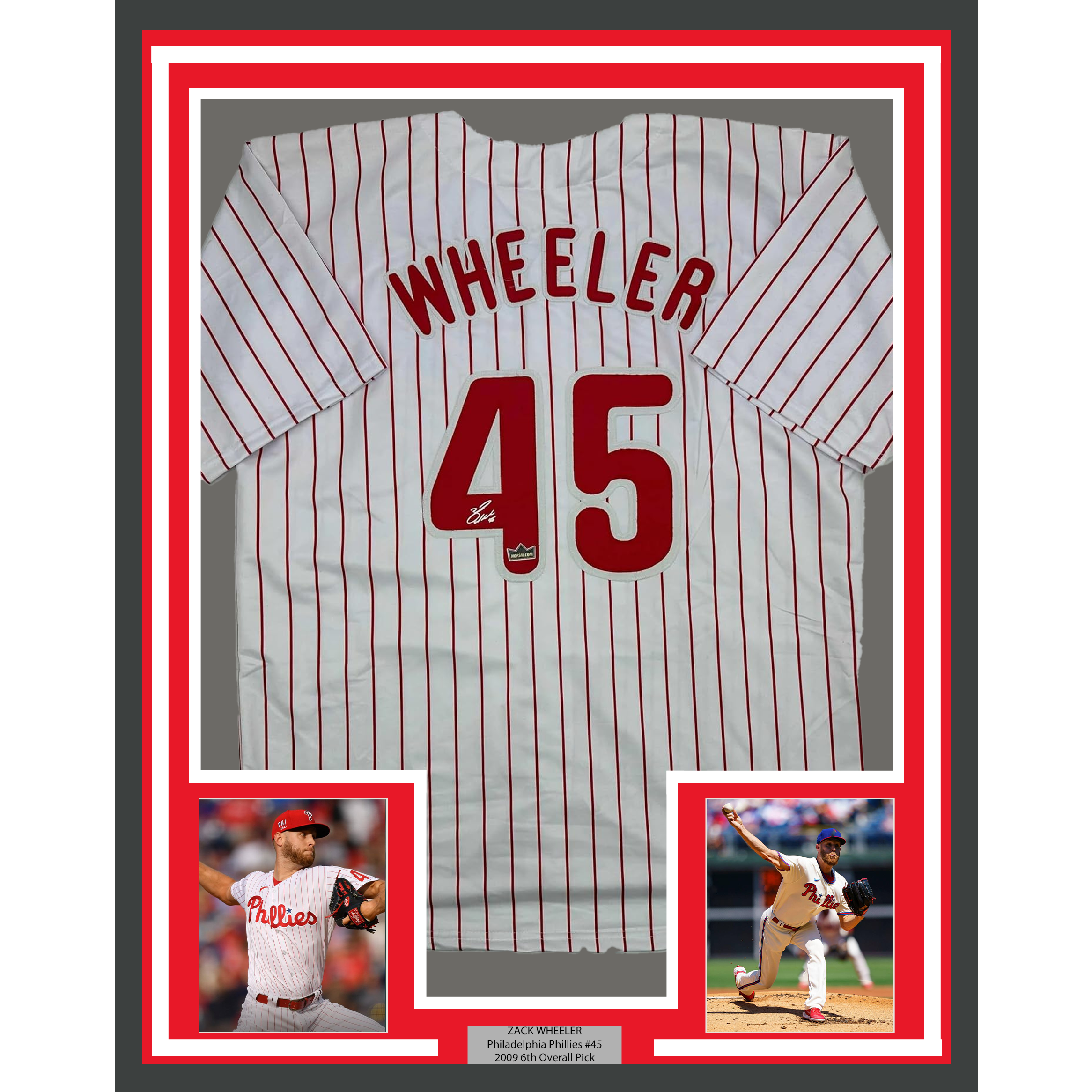 Framed Facsimile Autographed Zack Wheeler 35x39 Philadelphia Pinstripe Reprint Laser Auto Baseball Jersey