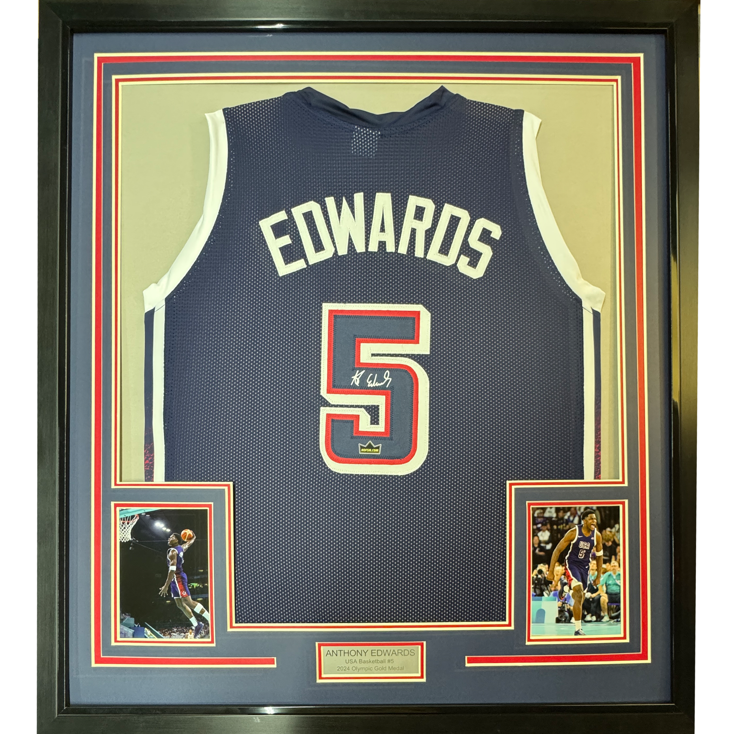 Framed Facsimile Autographed Anthony Edwards 35x39 2024 United States Team USA Blue Reprint Laser Auto Basketball Jersey