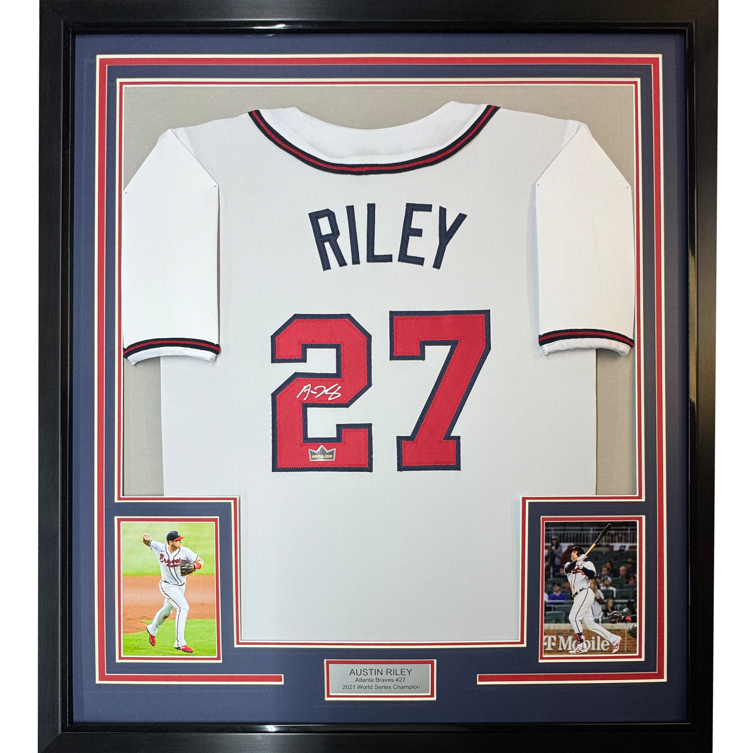 Framed Facsimile Autographed Austin Riley 35x39 Atlanta White Reprint Laser Auto Baseball Jersey