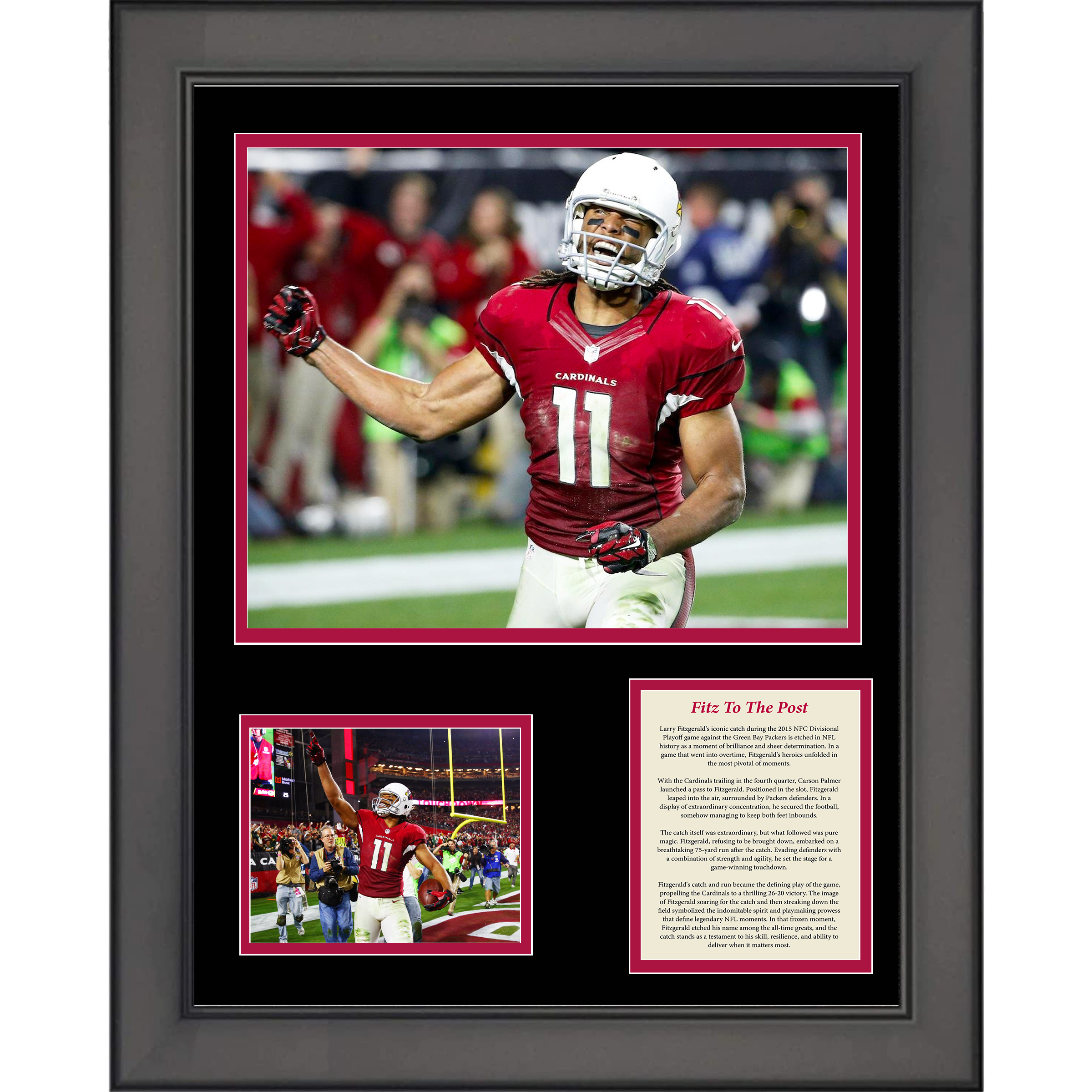 Framed  Fitz To The Post  Larry Fitzgerald 2015 Playoffs Catch vs Packers Arizona Cardinals Football 11"x14" Three Photo Collage