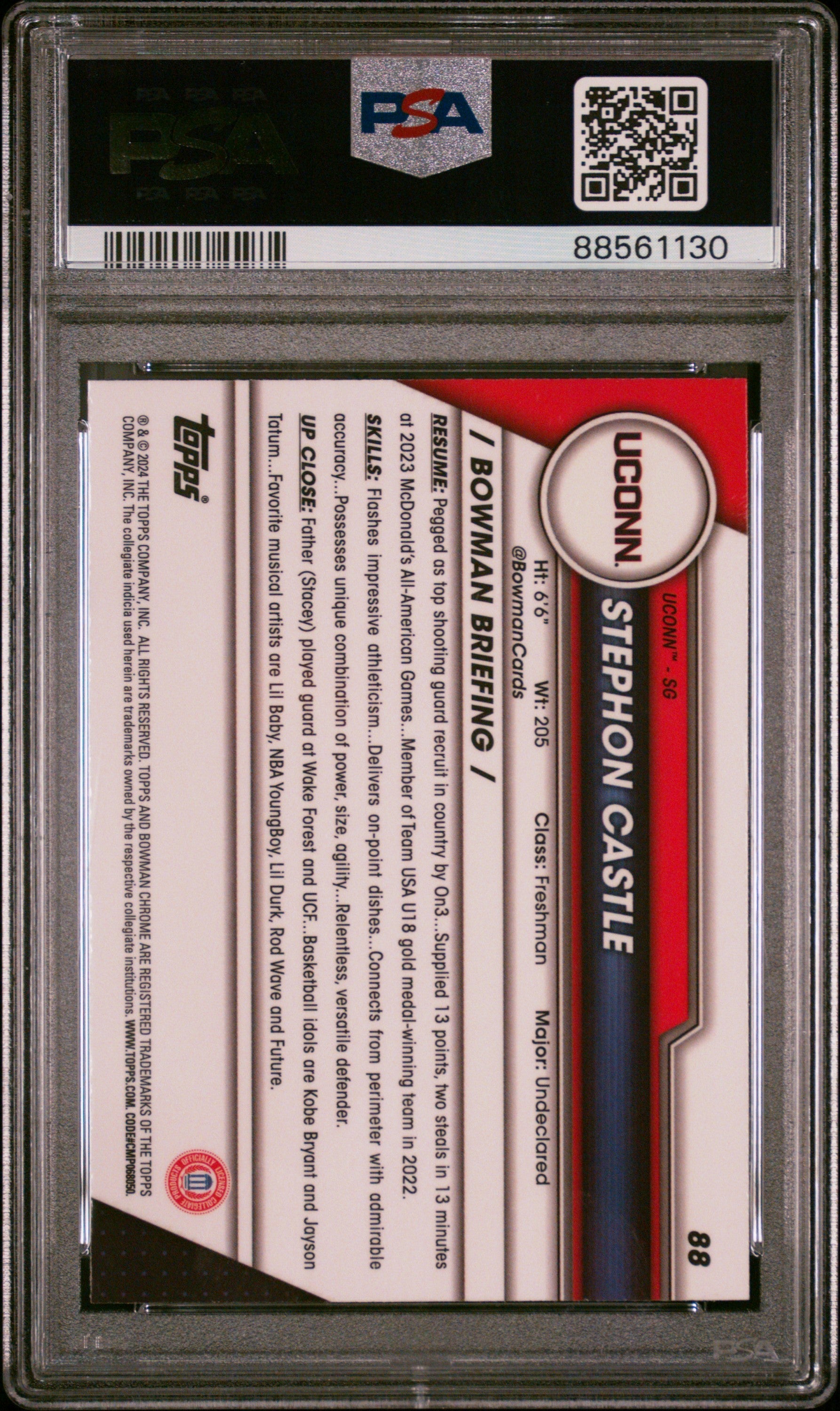 Graded 2023 Topps Bowman U Sapphire Stephon Castle #88 Rookie RC Basketball Card PSA 10 Gem Mint