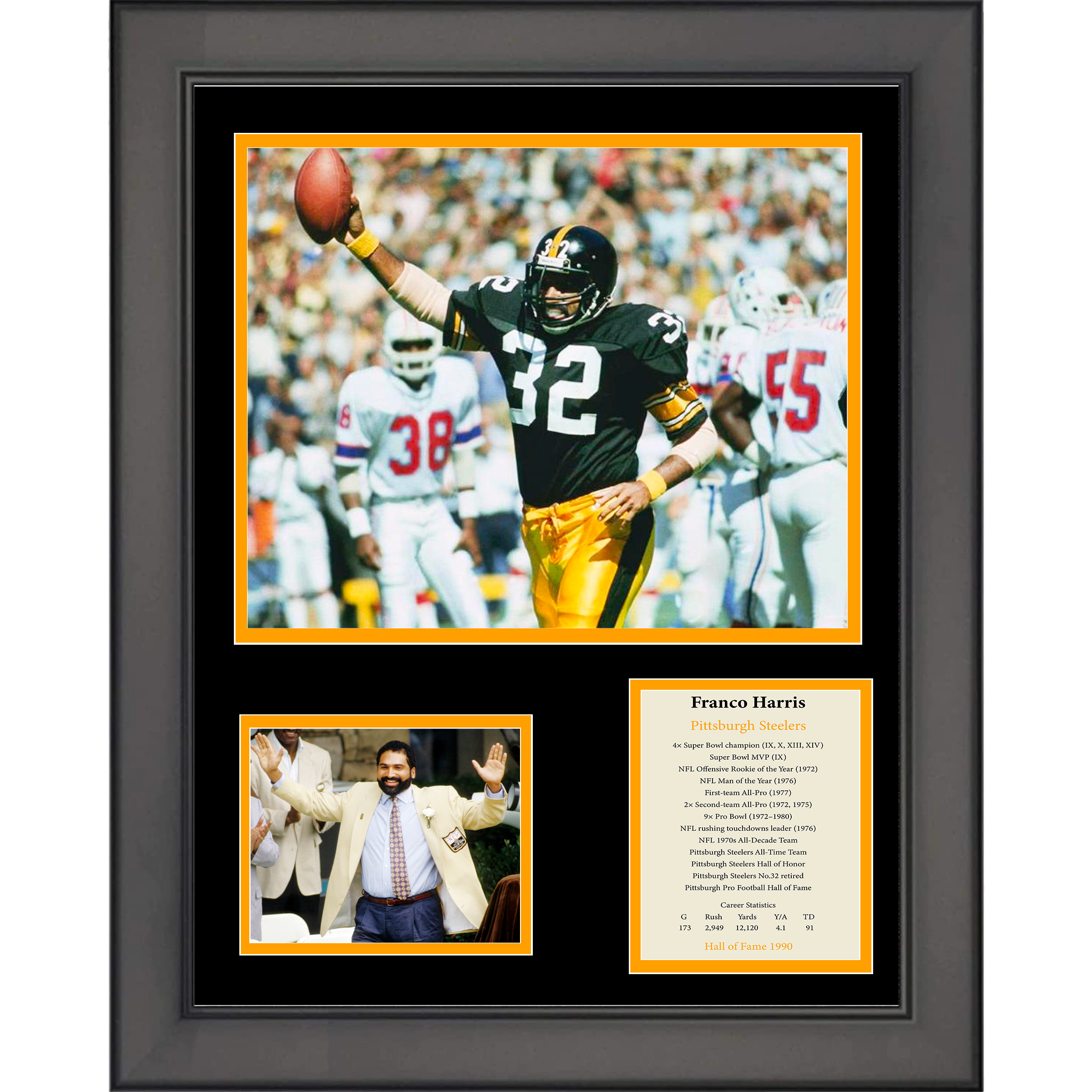 Framed Franco Harris Hall of Fame Pittsburgh Steelers 11"x14" Football Three Photo Collage