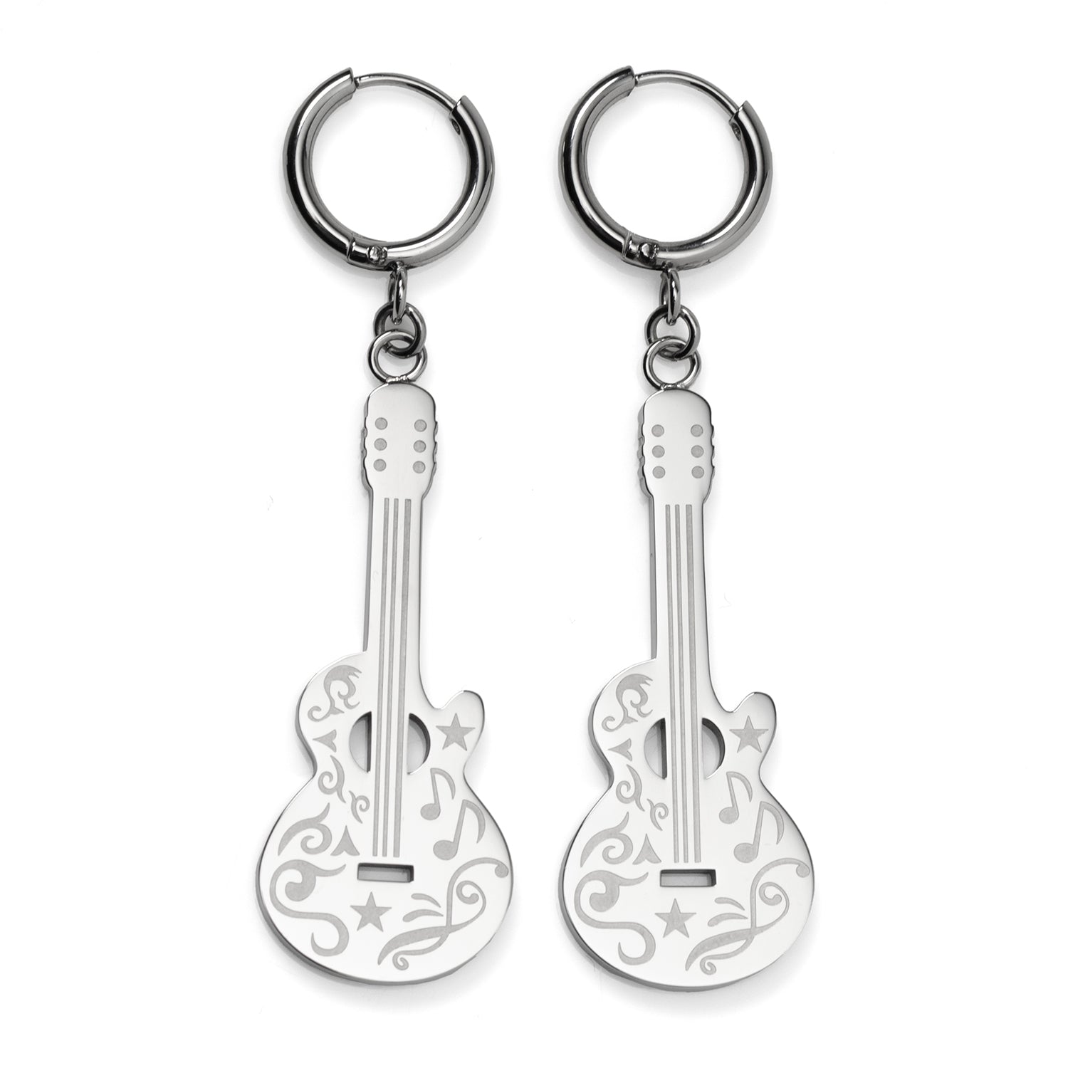 Grand Ole Opry Stainless Steel Silver Guitar Earrings