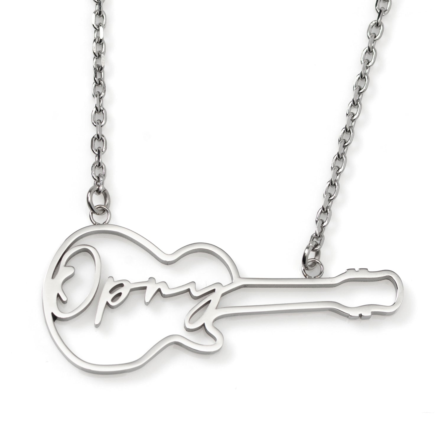 Grand Ole Opry Stainless Steel Silver Guitar Necklace