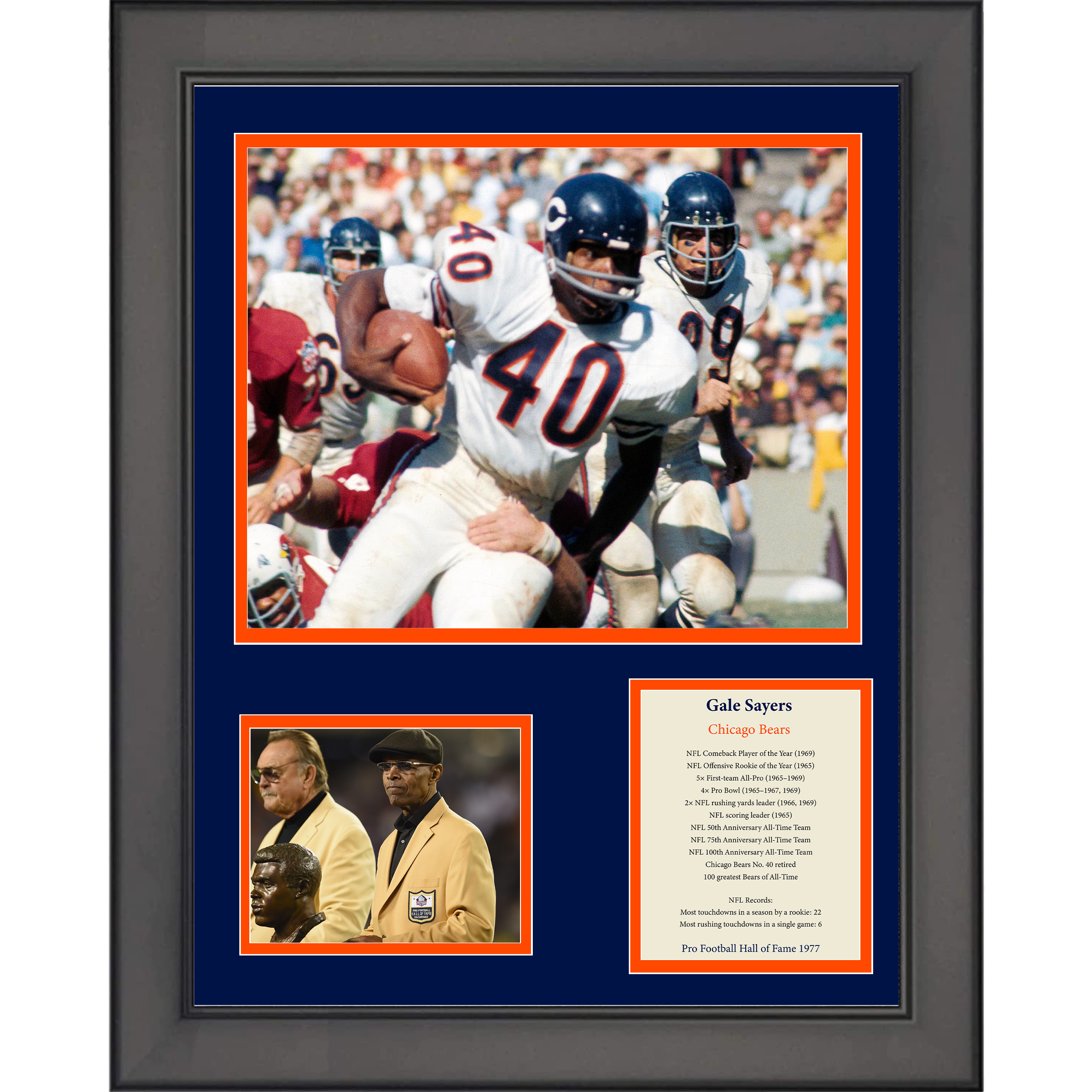 Framed Gale Sayers Hall of Fame Chicago Bears Football 11"x14" Three Photo Collage