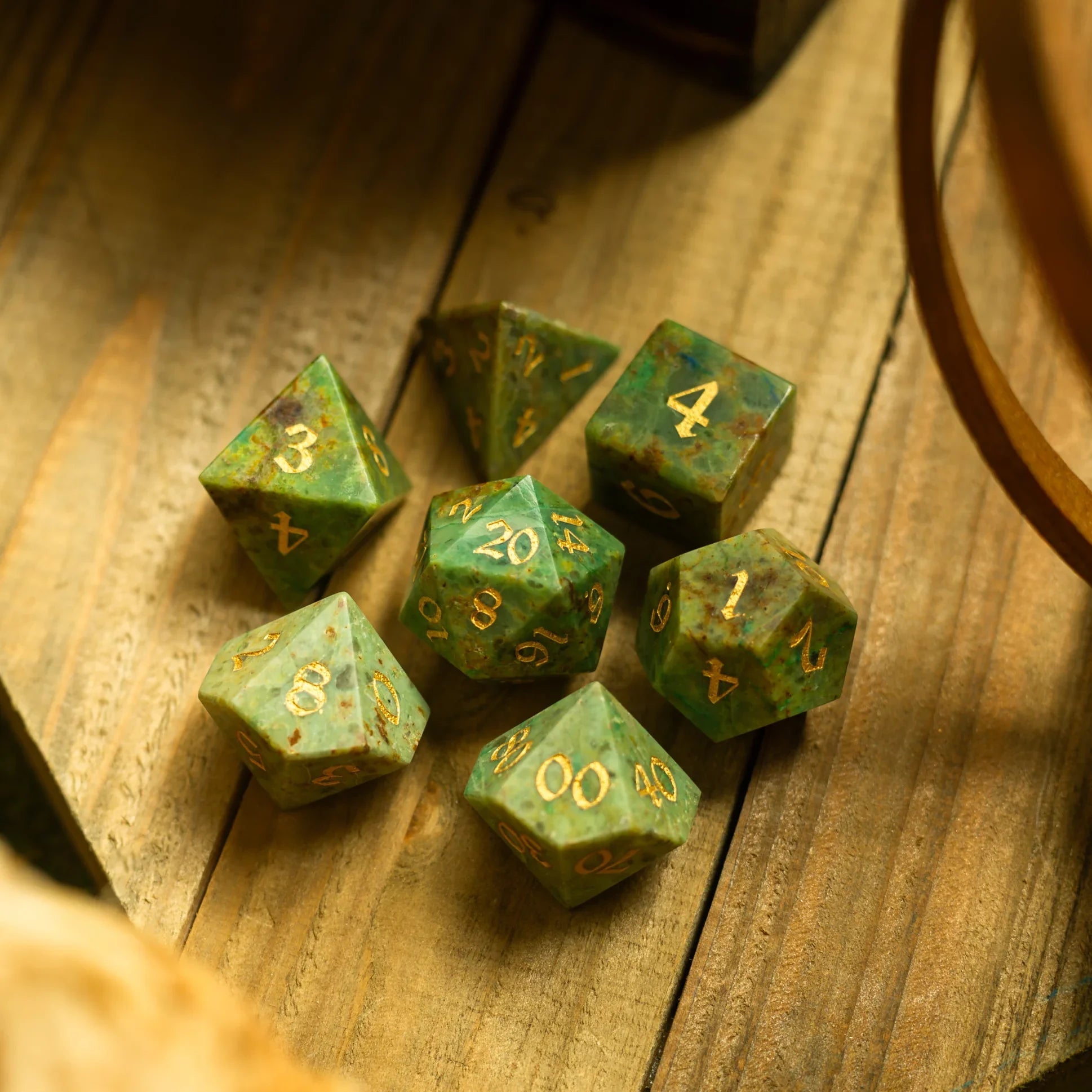 Gemstone Azurite Hand Carved DND Dice Set