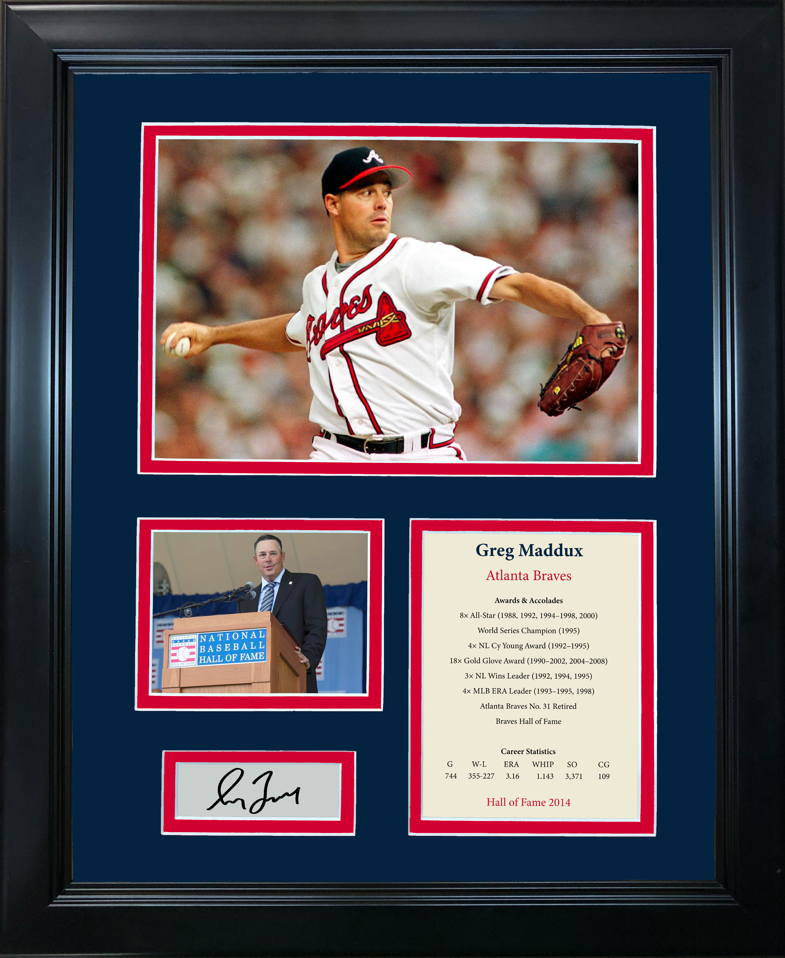 Framed Greg Maddux Hall of Fame Facsimile Laser Engraved Signature Auto Atlanta Braves 11"x14" Baseball Photo Sig Collage