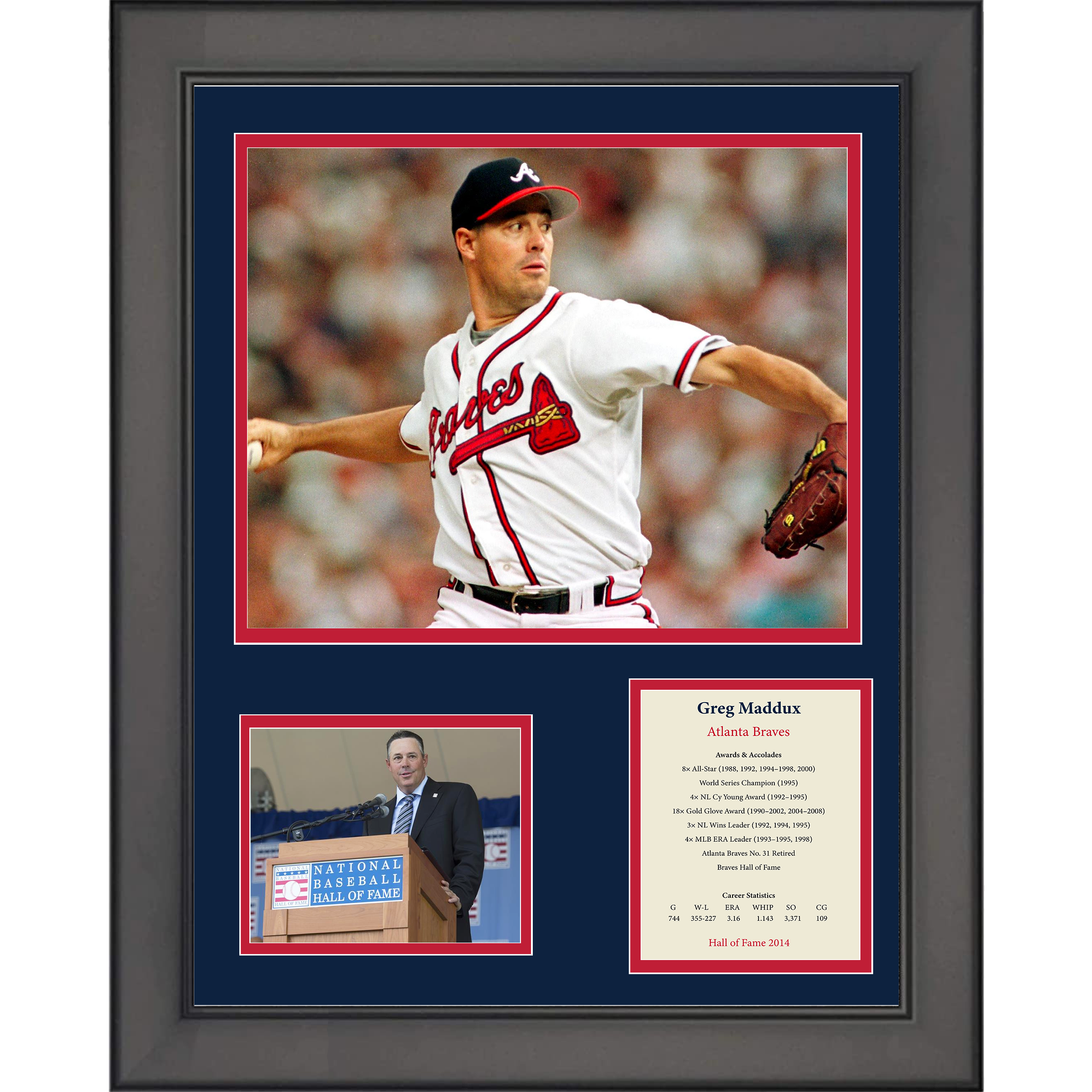 Framed Greg Maddux Hall of Fame Atlanta Braves 11"x14" Baseball Three Photo Collage
