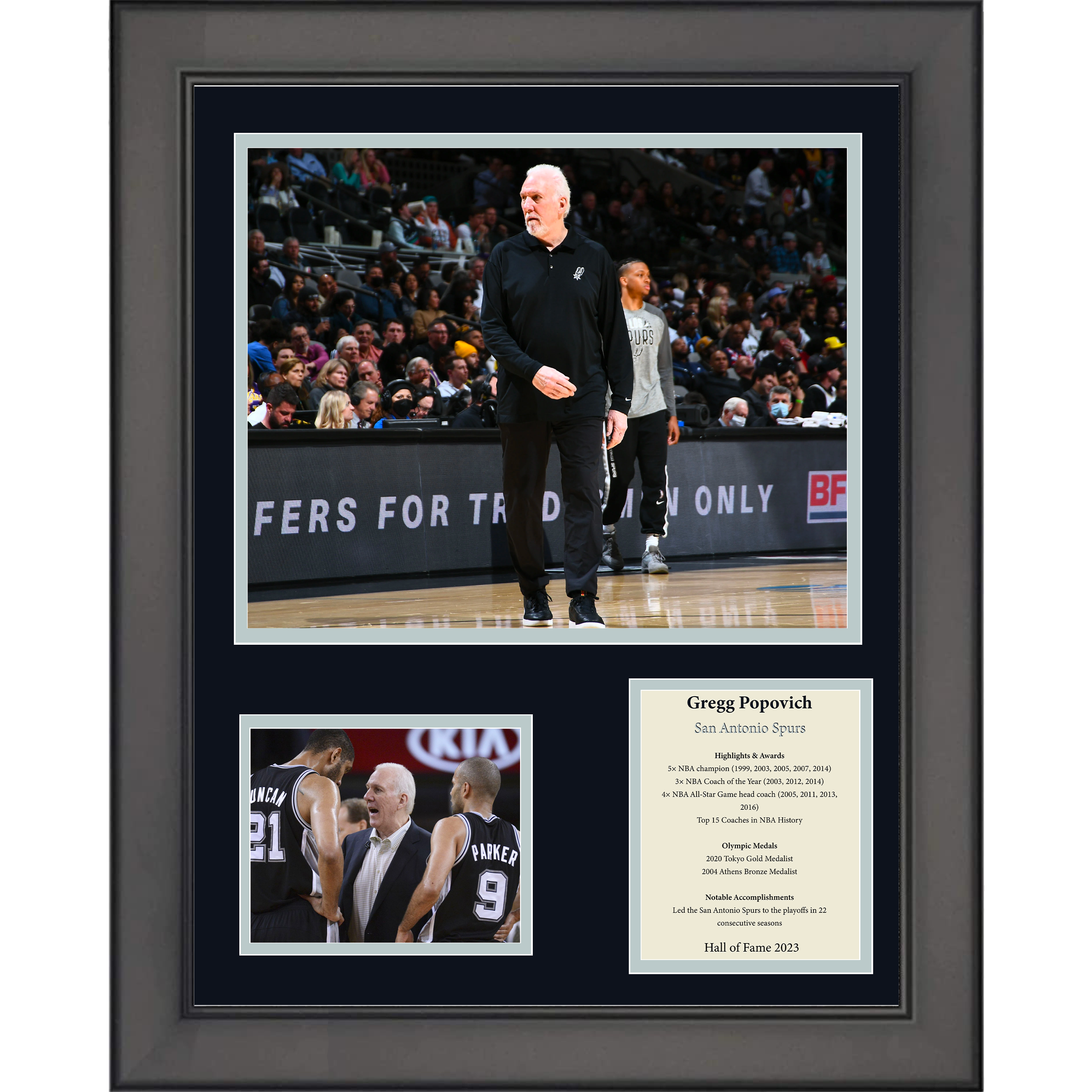 Framed Gregg Popovich Hall of Fame San Antonio Spurs Basketball 11"x14" Three Photo Collage