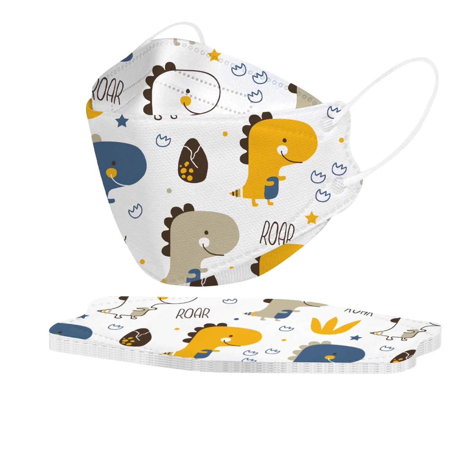 Kids KN95 Masks – Cartoon Dinosaur, Cat, and Rainbow Prints – 4-Ply Breathable