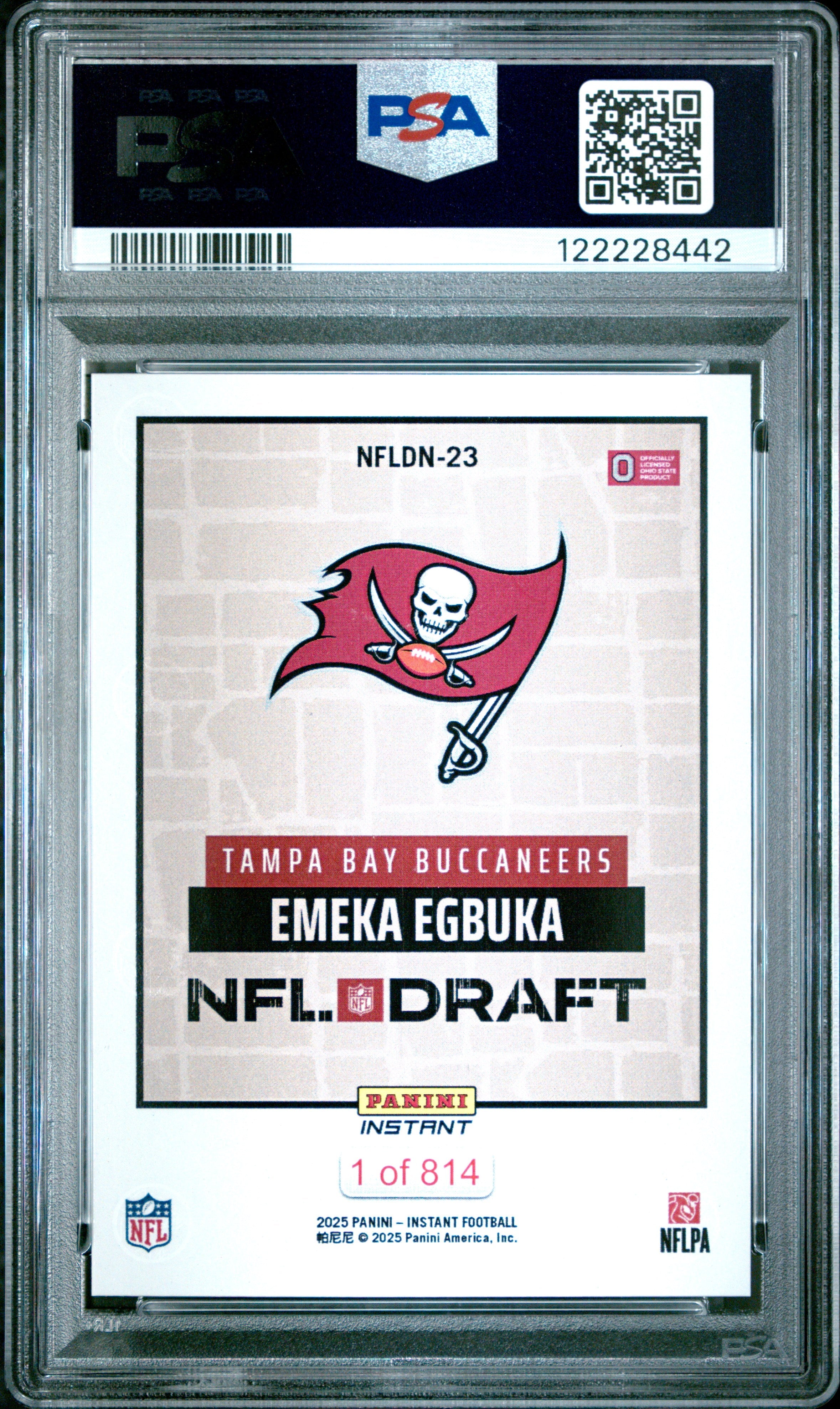 Graded 2025 Panini Instant Emeka Egbuka #NFLDN23 NFL Draft Night Rookie RC Football Card PSA 10 Gem Mint