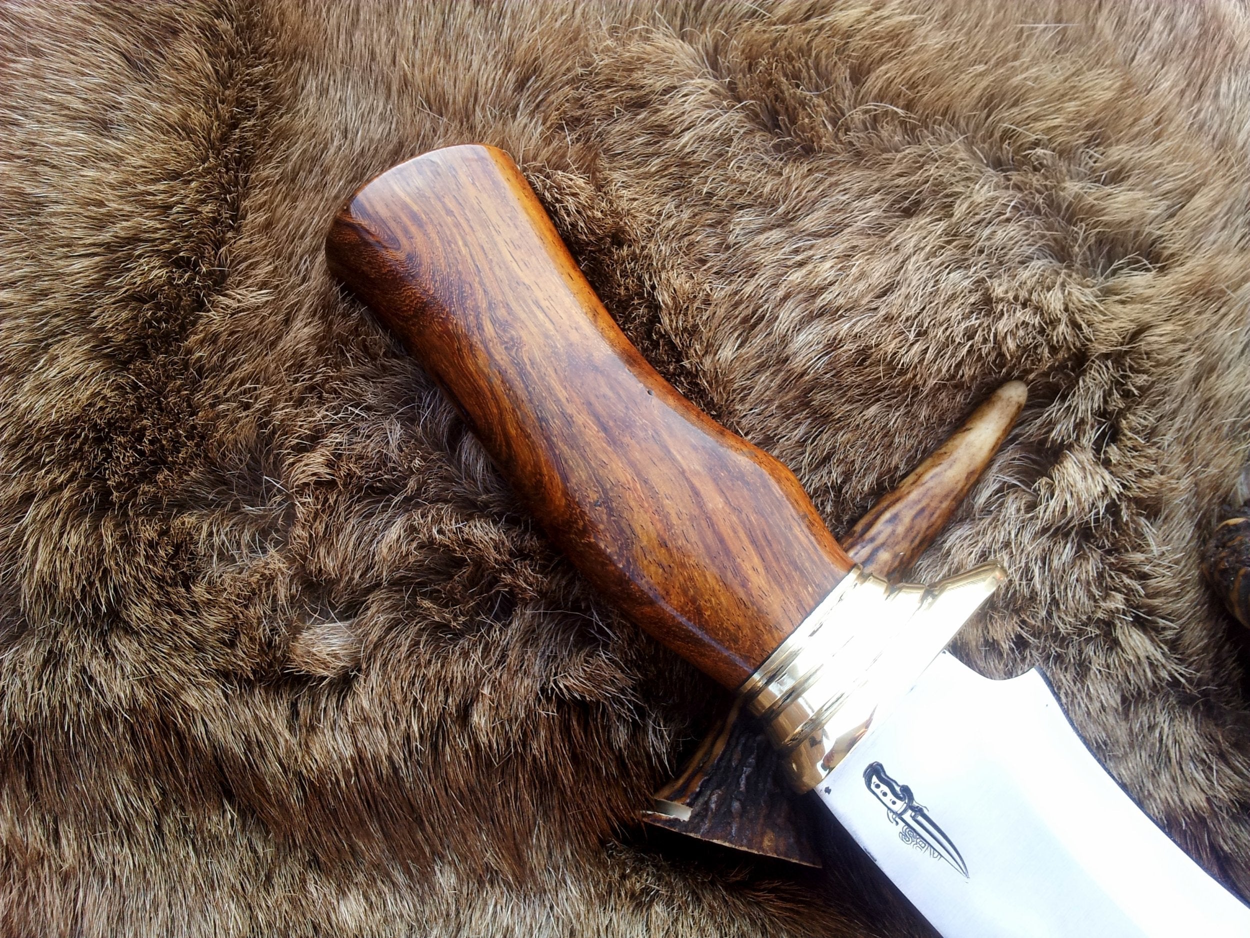 Custom Handmade Hunting Bowie Knife with D2 Steel Blade and Rosewood Handle - 12 Inches