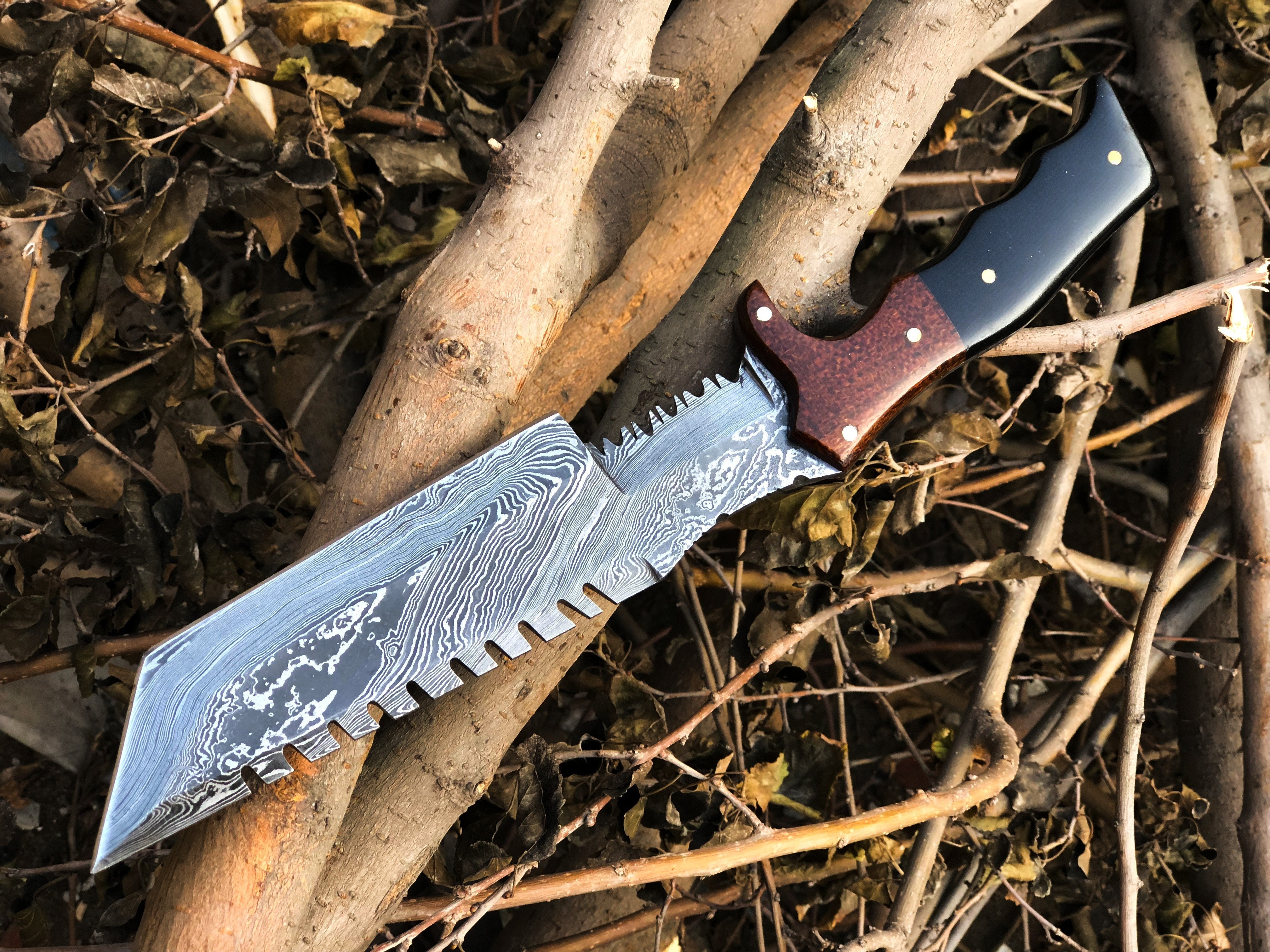 Custom Handcrafted Damascus Steel Tanto Tactical Tracker Knife - Ideal for Survival, Camping & Tactical Use | KBS Knives