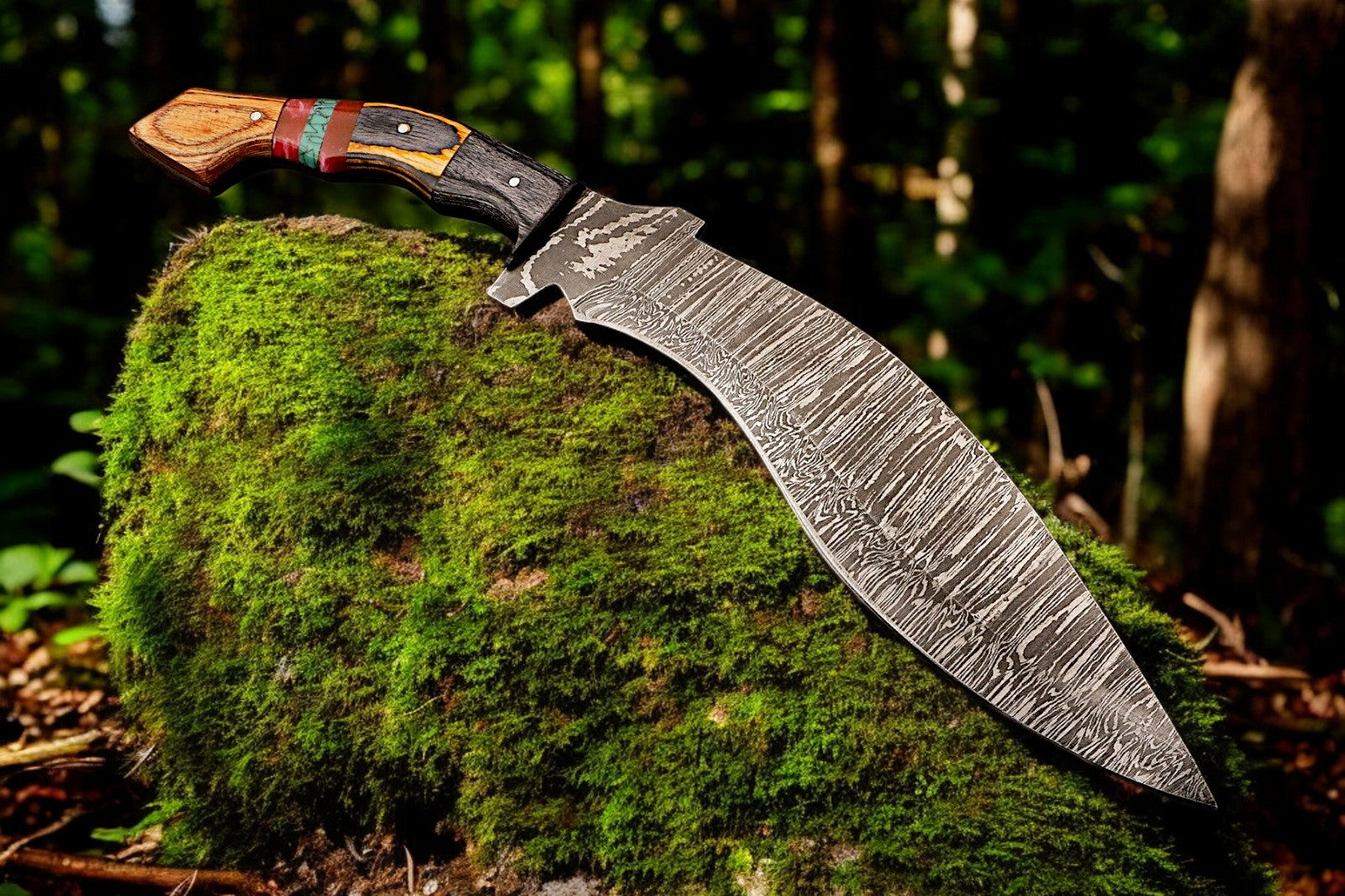 Handmade Damascus Kukri Knife with Exotic Wood