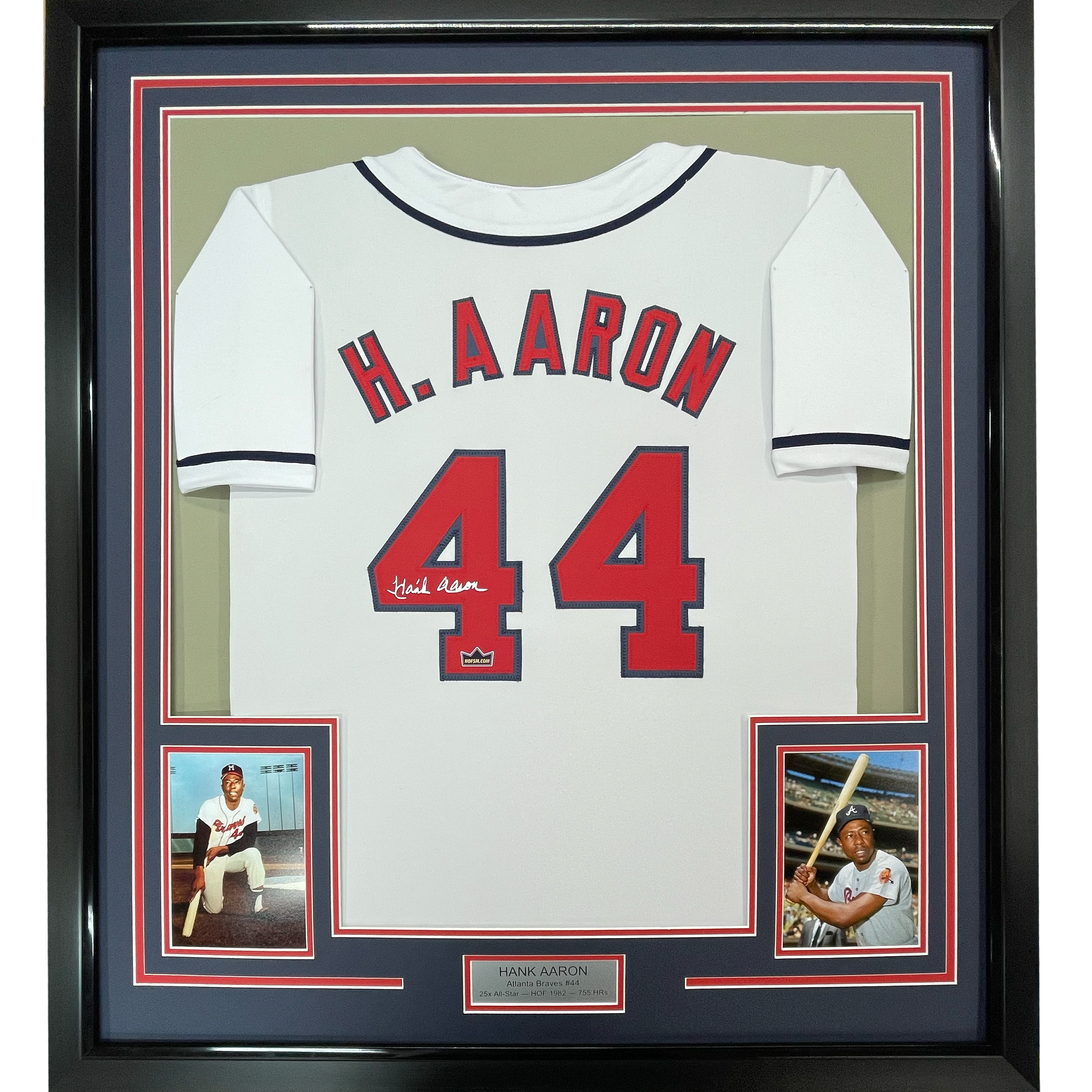 Framed Facsimile Autographed Henry Hank Aaron 35x39 Atlanta White Reprint Laser Auto Baseball Jersey