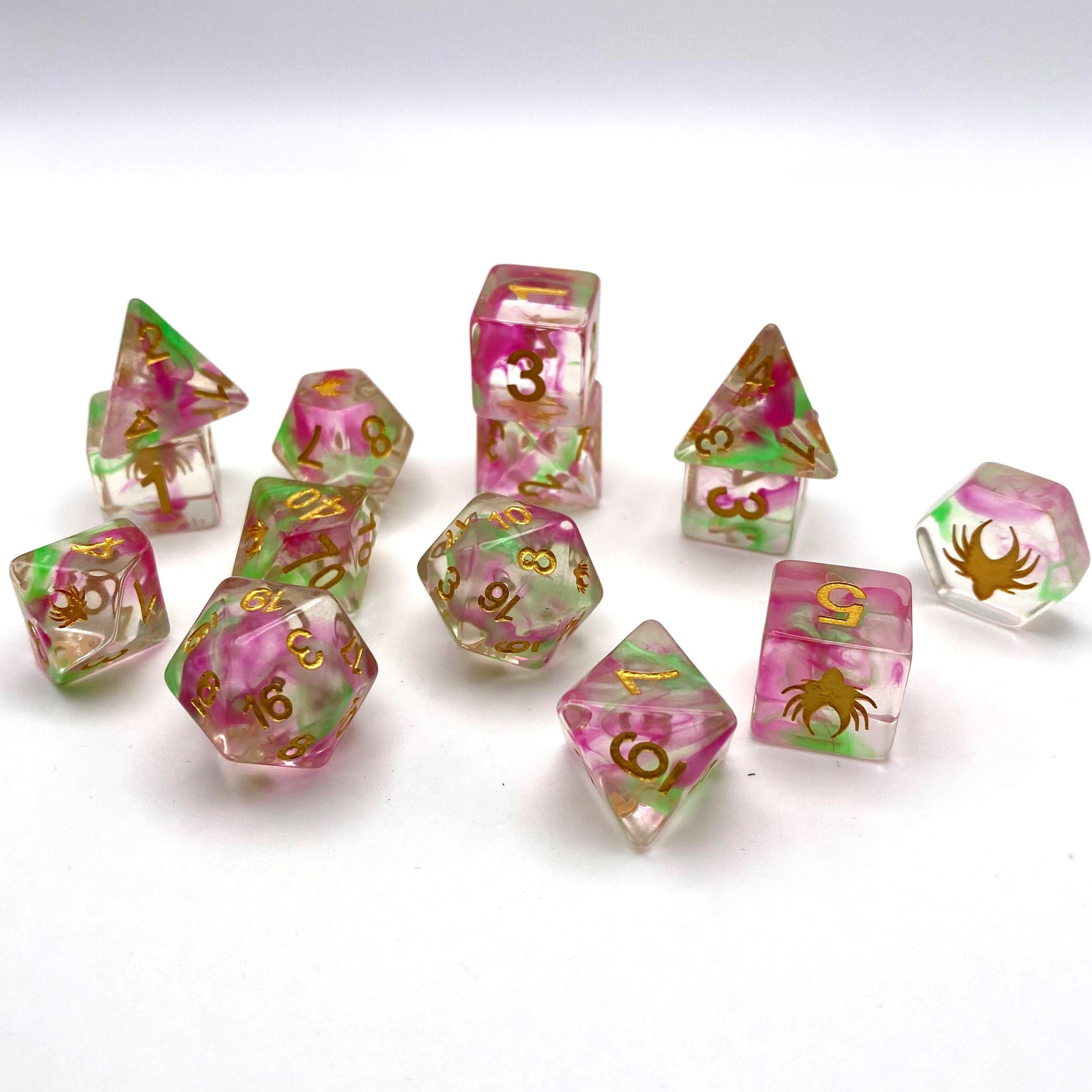 Hedronic Serenity - 14 Piece DnD Dice Set | Acrylic RPG Gaming Dice