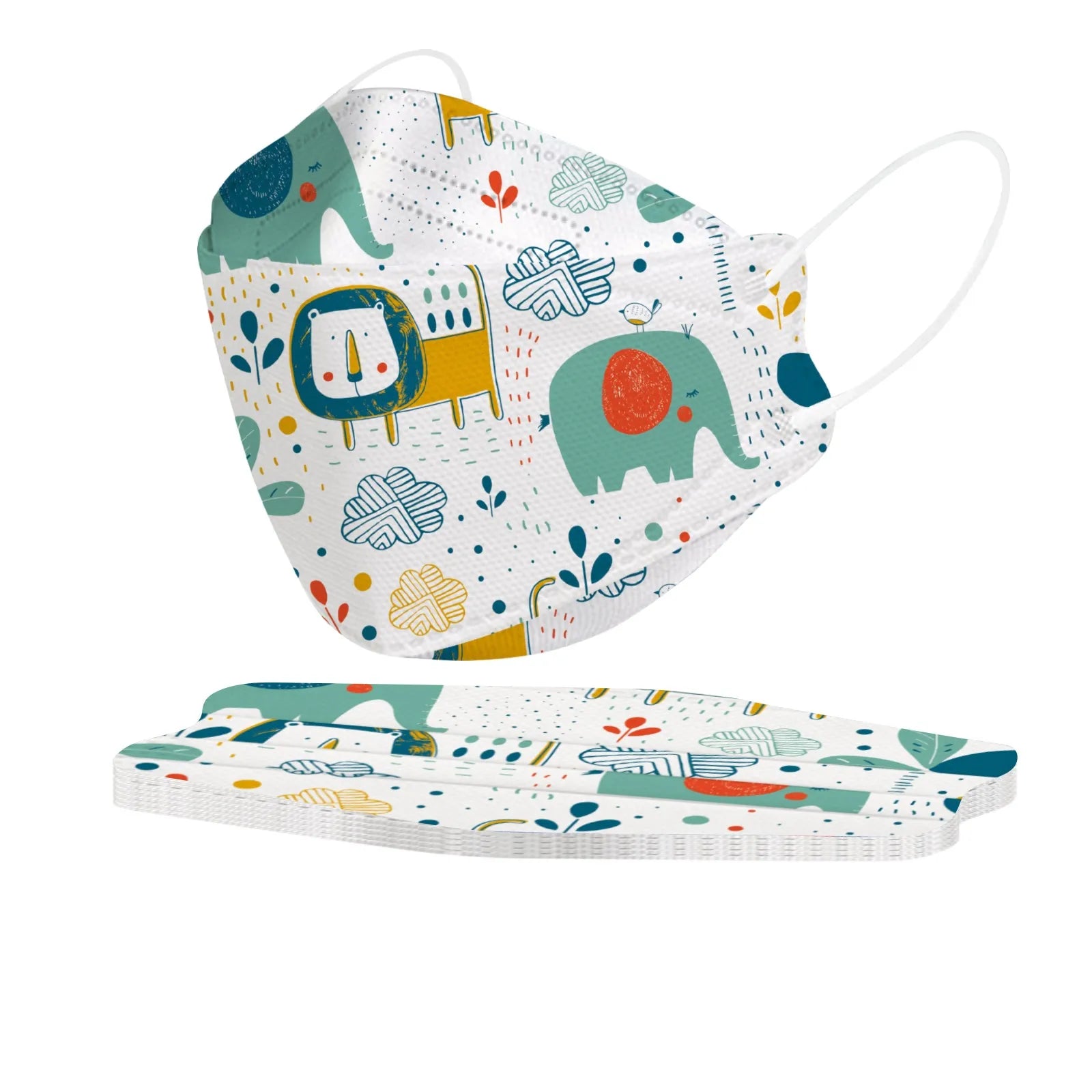 Kids KN95 Masks – Cartoon Dinosaur, Cat, and Rainbow Prints – 4-Ply Breathable