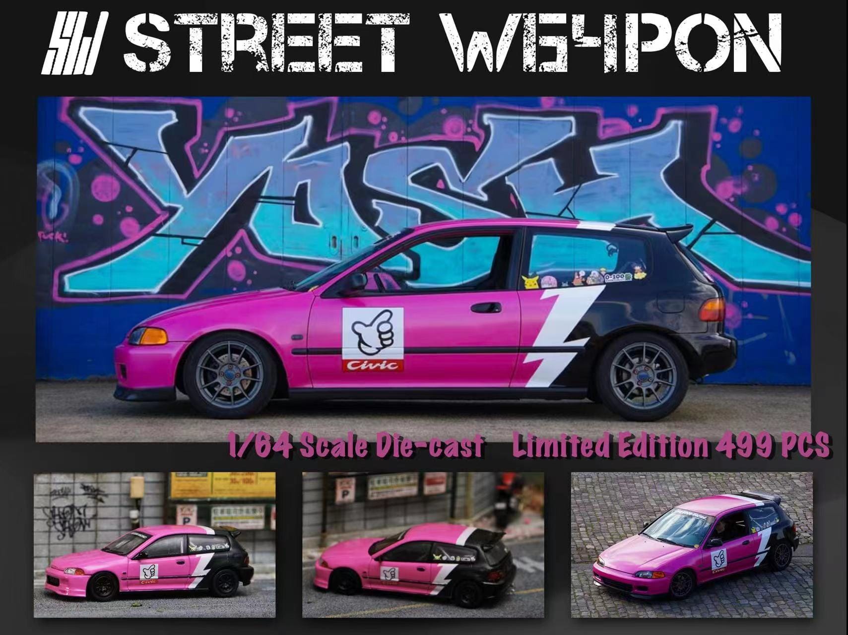 Street Weapon Honda Civic EG6 "No Good Racing" Pink 1:64