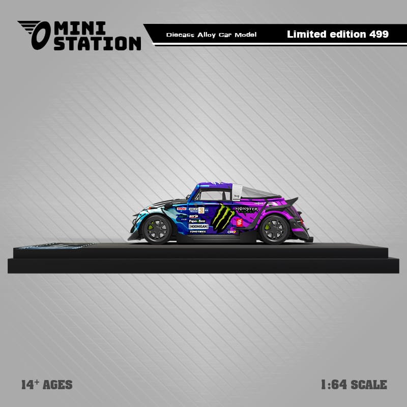 Mini Station Volkswagen Beetle Targa RWB in Pink Flower Livery 1:64