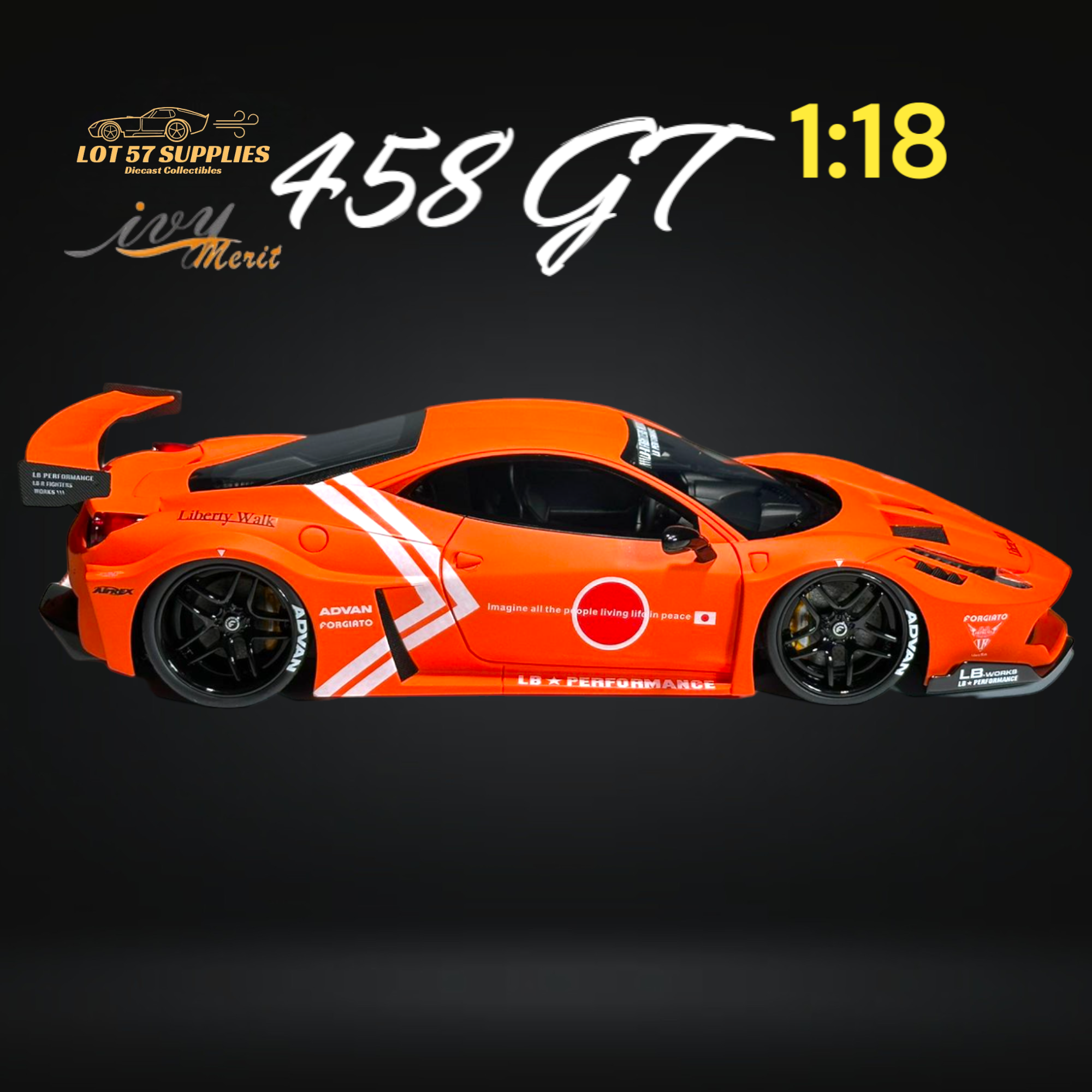 IVY MERIT 458 GT Fighter Orange LBWK LB Silhouette Resin 1:18 Scale