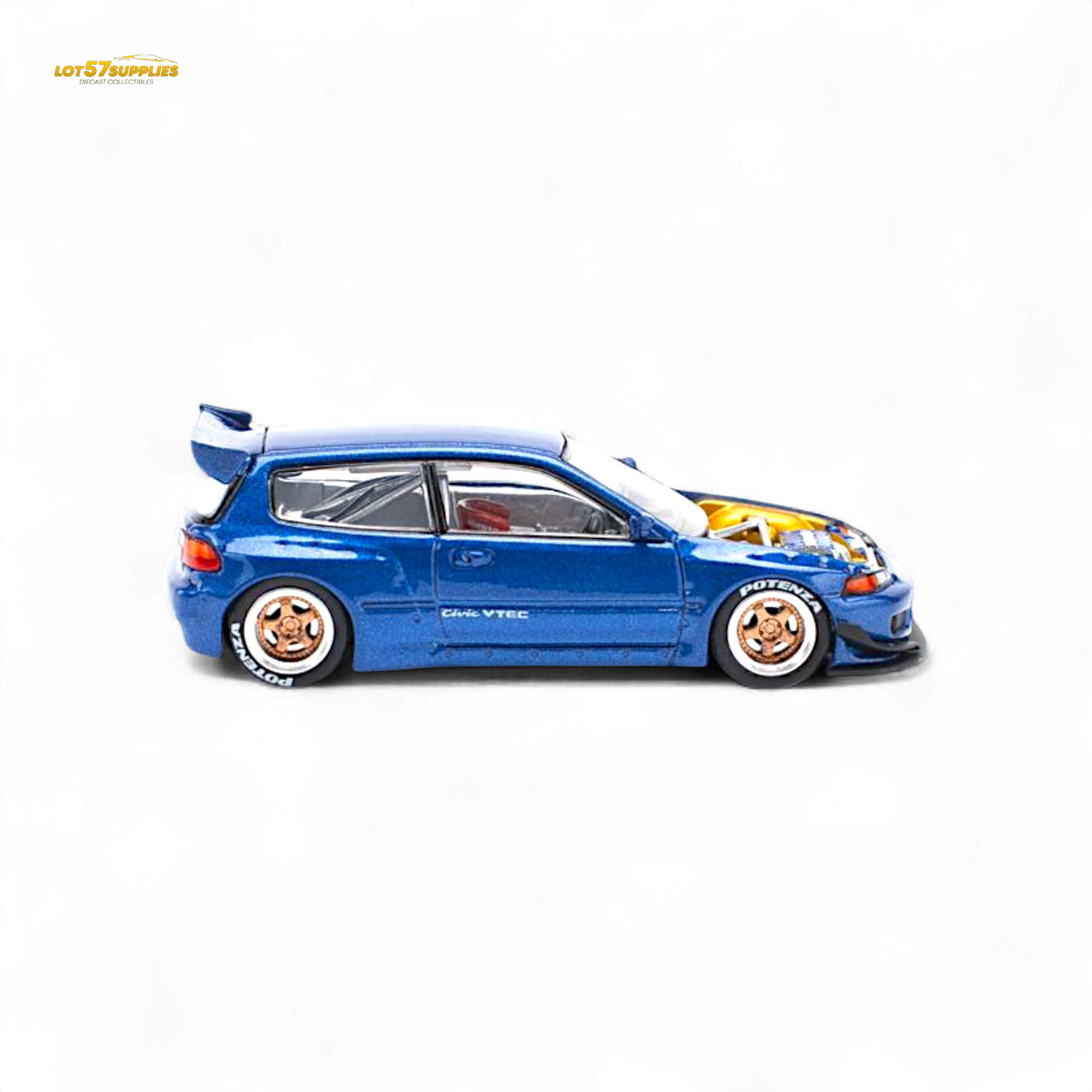 Pop Race Pandem Civic EG6 Metallic Blue w/ Openable hood 1:64