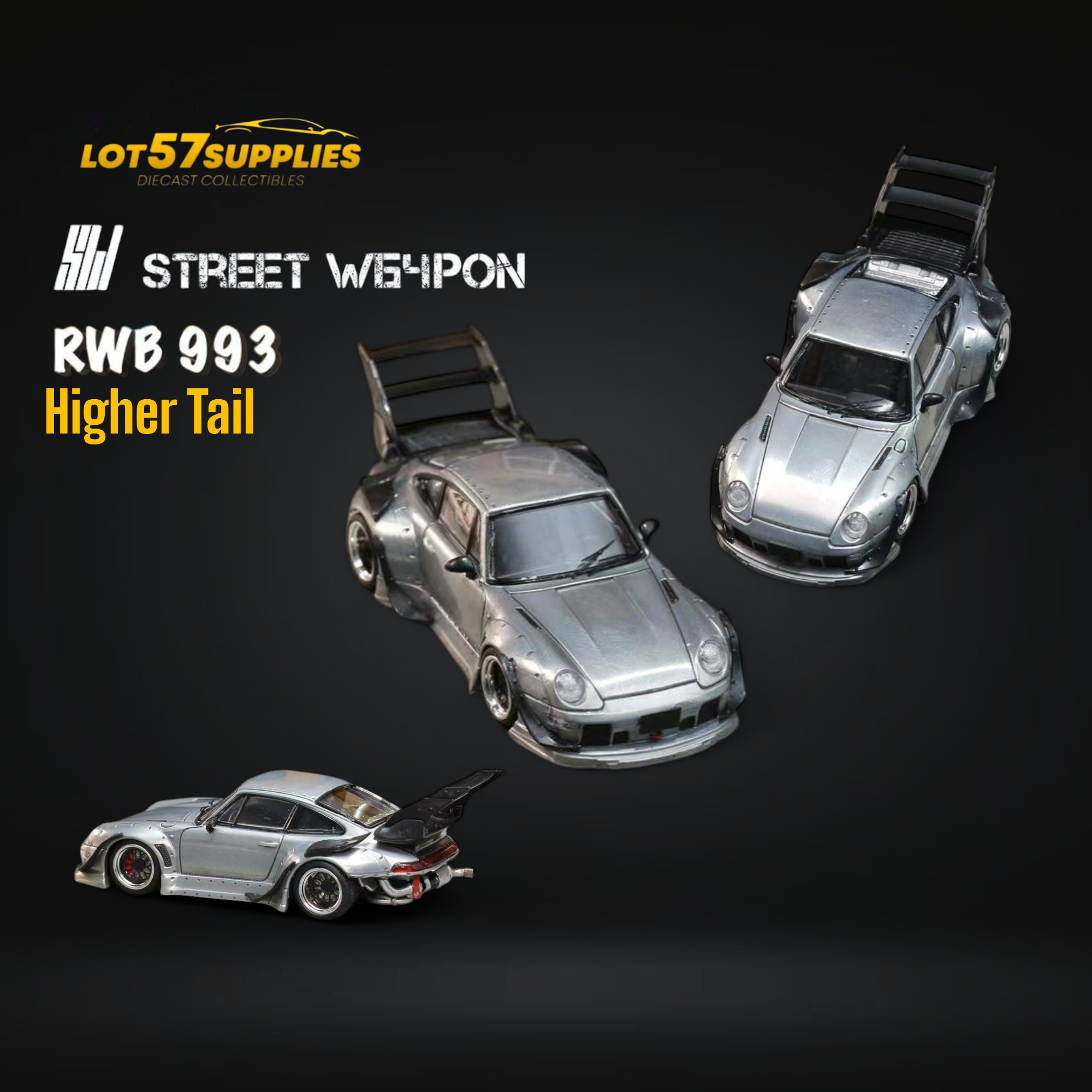(Pre-Order) Street Weapon Porsche RWB 993 Raw Varnish Color High Wing 1:64