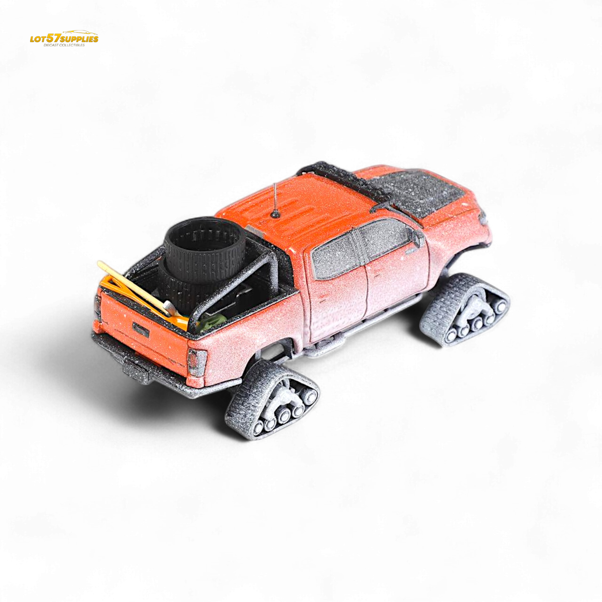 GCD Toyota TACOMA SNOW VERSION in Orange Red - Snow Effect & 3PMSF Tires 1:64