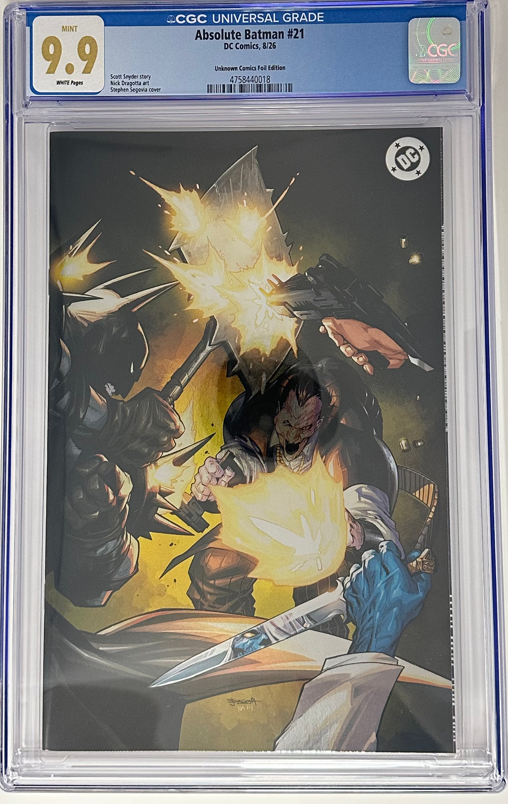 [FOIL] ABSOLUTE BATMAN #21 CGC 9.9 BLUE LABEL STEPHEN SEGOVIA EXCLUSIVE VIRGIN VAR [IN STOCK]