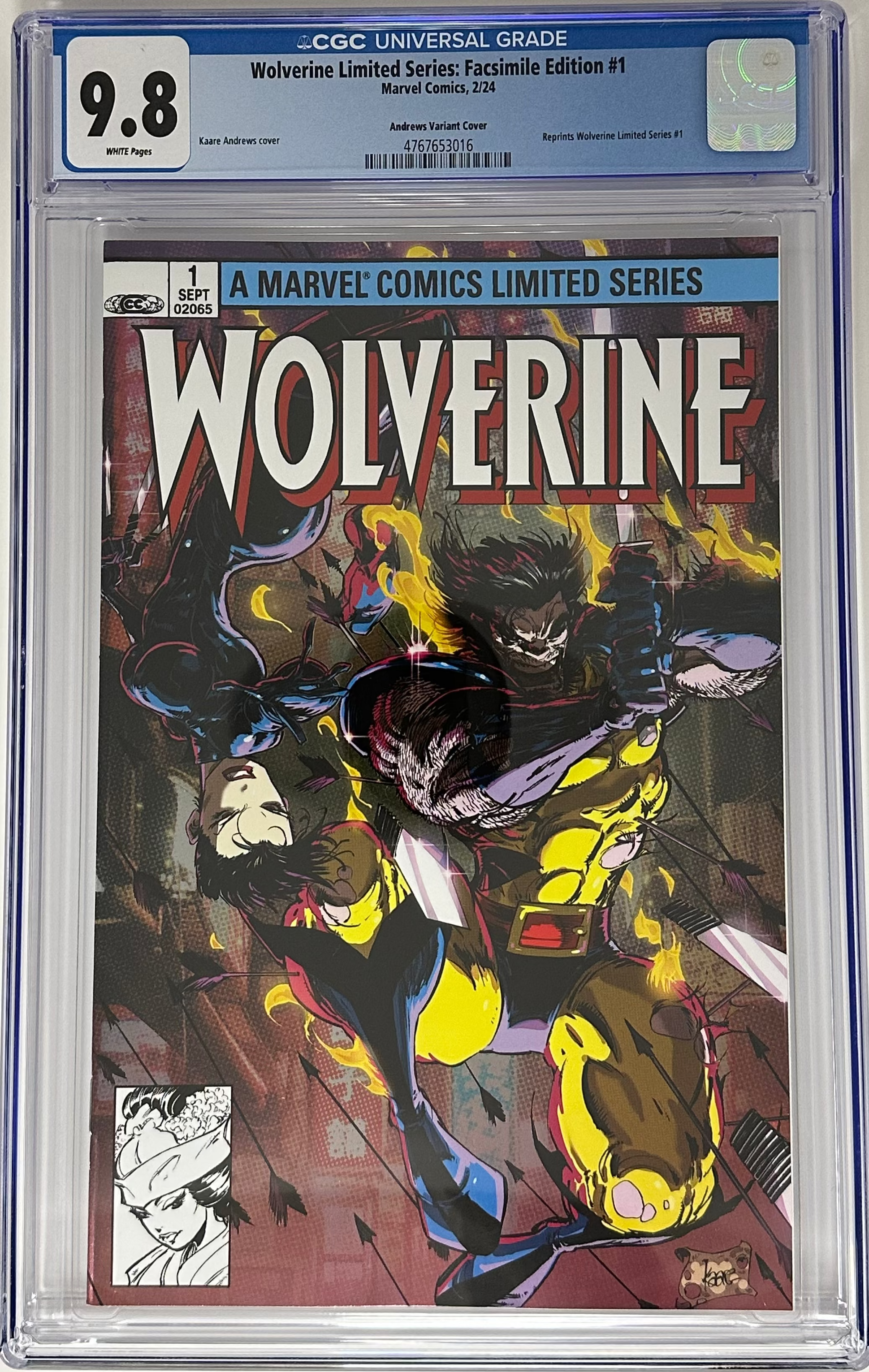 [FOIL] WOLVERINE LIMITED SERIES: FACSIMILE EDITION #1 CGC 9.8 BLUE LABE KAARE ANDREWS EXCLUSIVE VIRGIN VAR [INSTOCK]