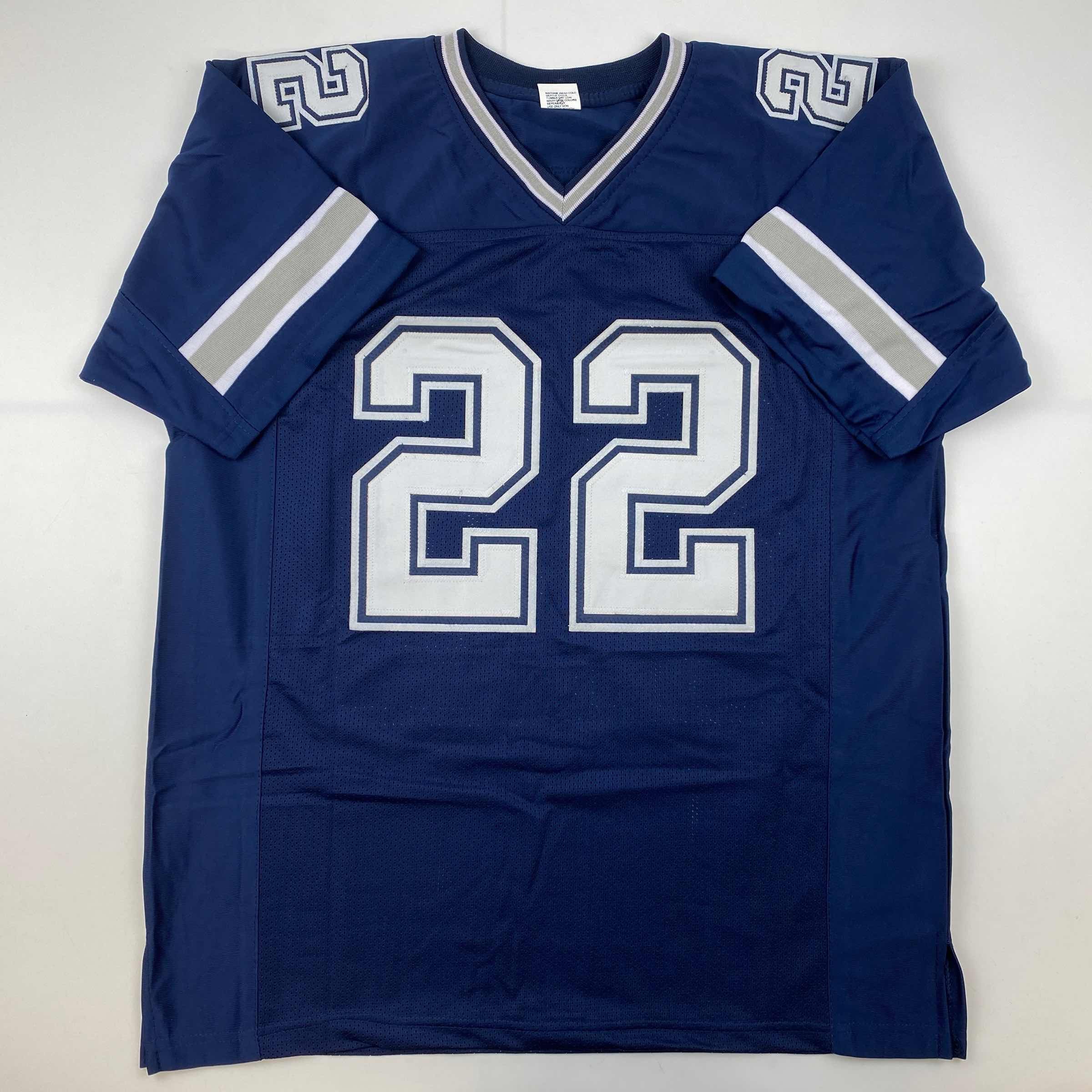 Facsimile Autographed Emmitt Smith Dallas Blue Reprint Laser Auto Football Jersey Size Men's XL