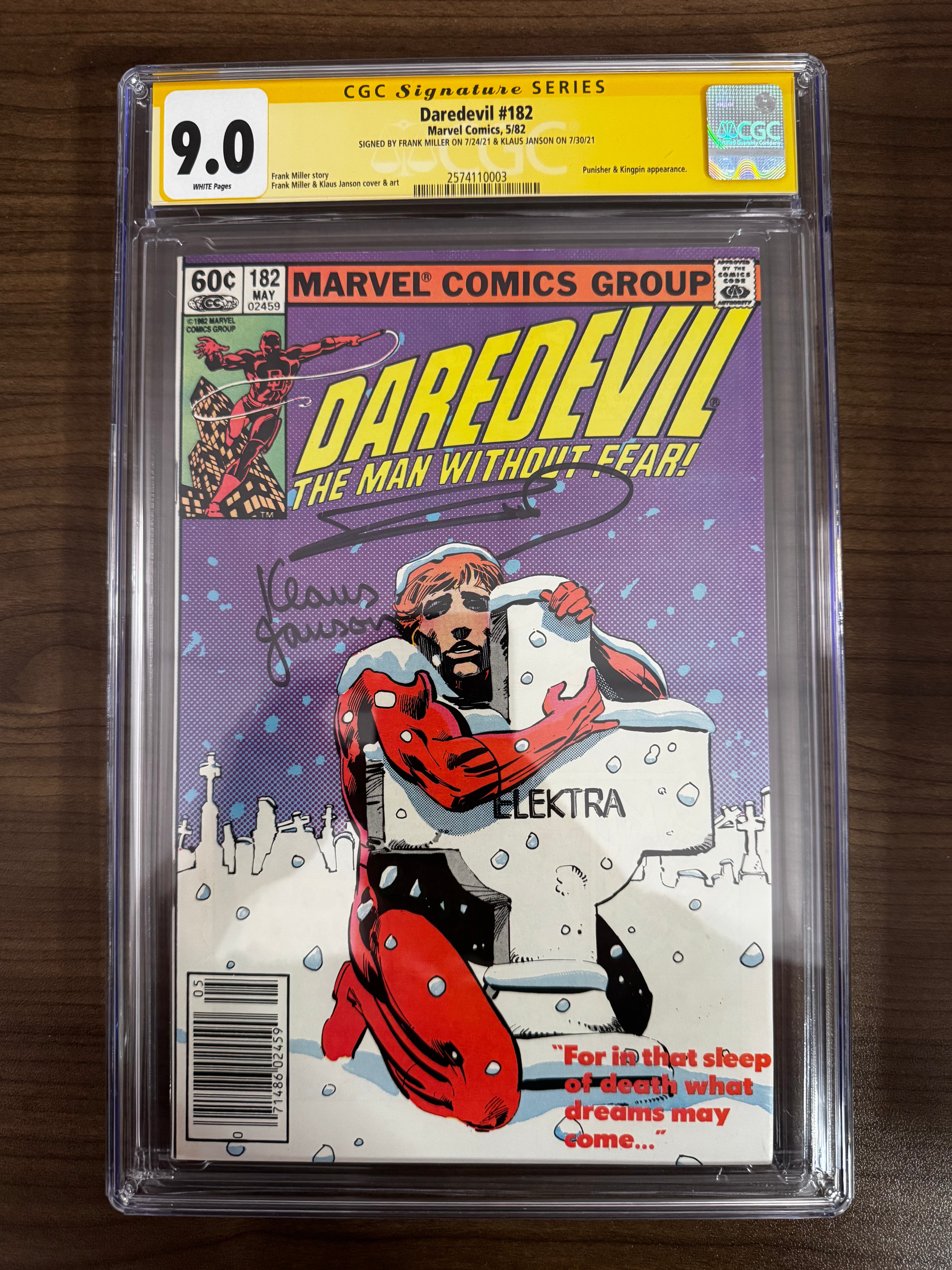 DAREDEVIL #182 1982 [DOUBLE SIGNED BY FRANK MILLER & KLAUS JANSON] CGC 9.0 SS YELLOW LABEL [IN STOCK]