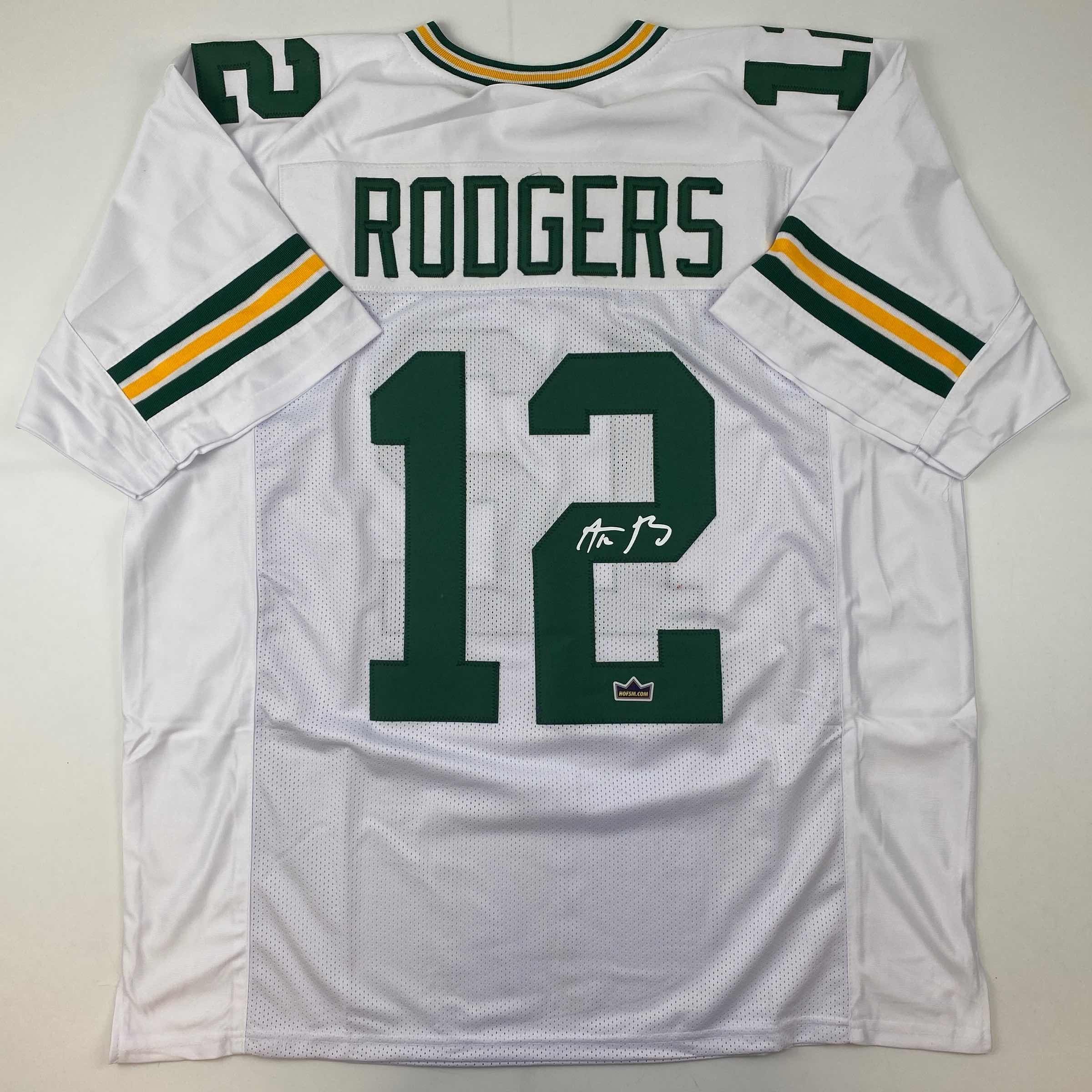 Facsimile Autographed Aaron Rodgers Green Bay White Reprint Laser Auto Football Jersey Size Men's XL