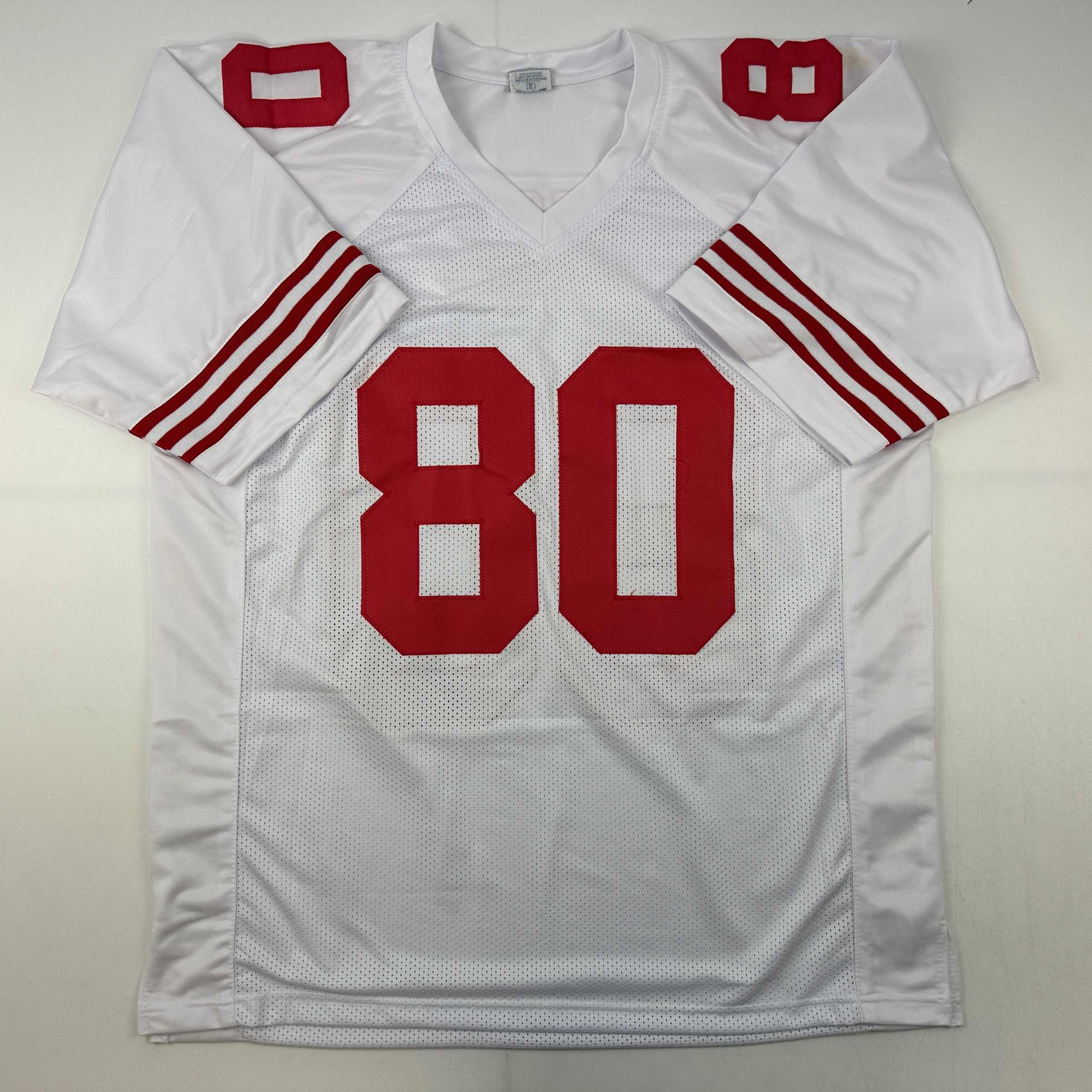 Facsimile Autographed Jerry Rice San Francisco White Reprint Laser Auto Football Jersey Size Men's XL