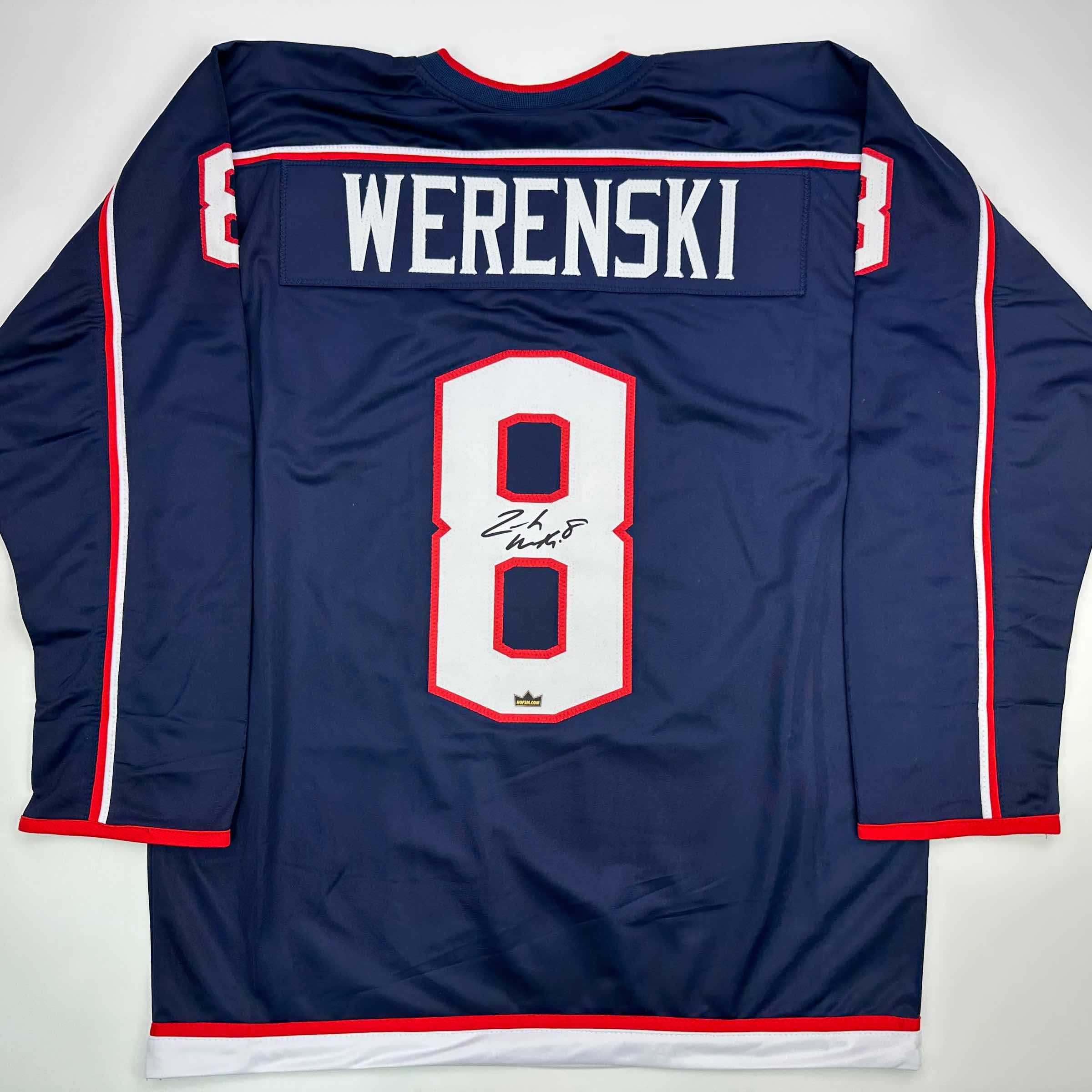 Facsimile Autographed Zach Werenski Columbus Blue Reprint Laser Auto Hockey Jersey Size Men's XL