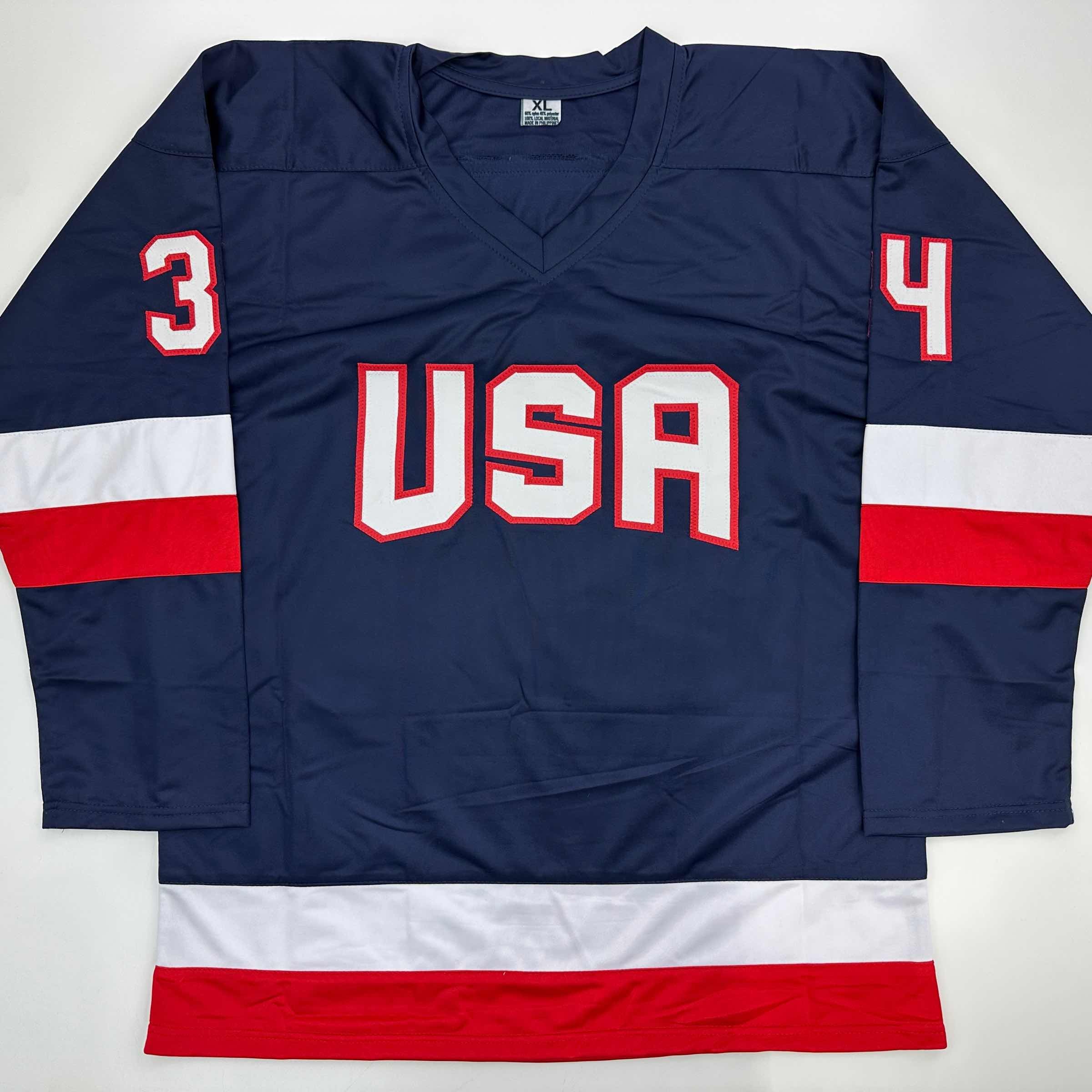 Facsimile Autographed Auston Matthews United States USA Blue 2025 4 Nations Face-Off Reprint Laser Auto Hockey Jersey Size Men's XL
