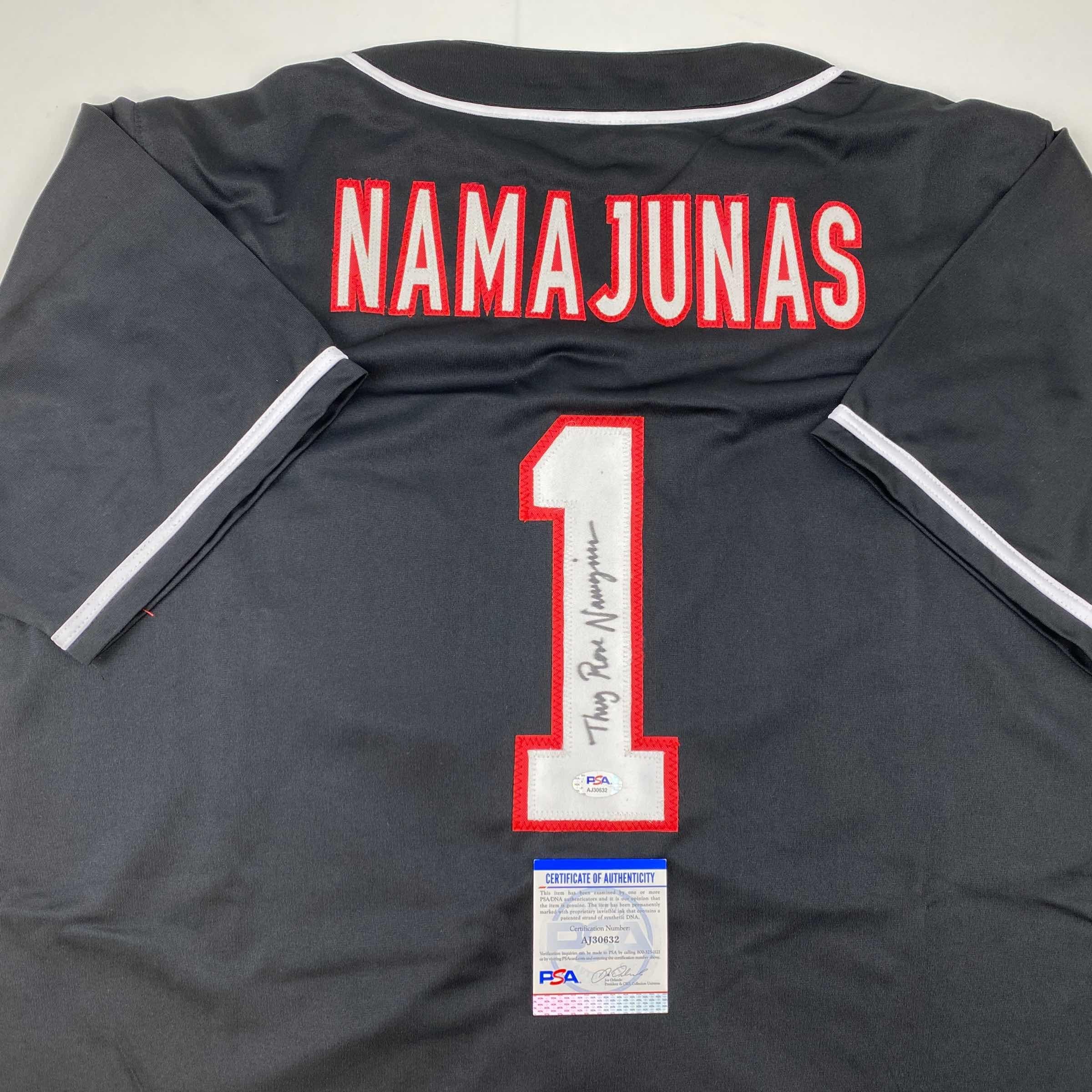 Autographed/Signed Thug Rose Namajunas UFC MMA Black Ultimate Fighting Jersey Shirt PSA/DNA COA