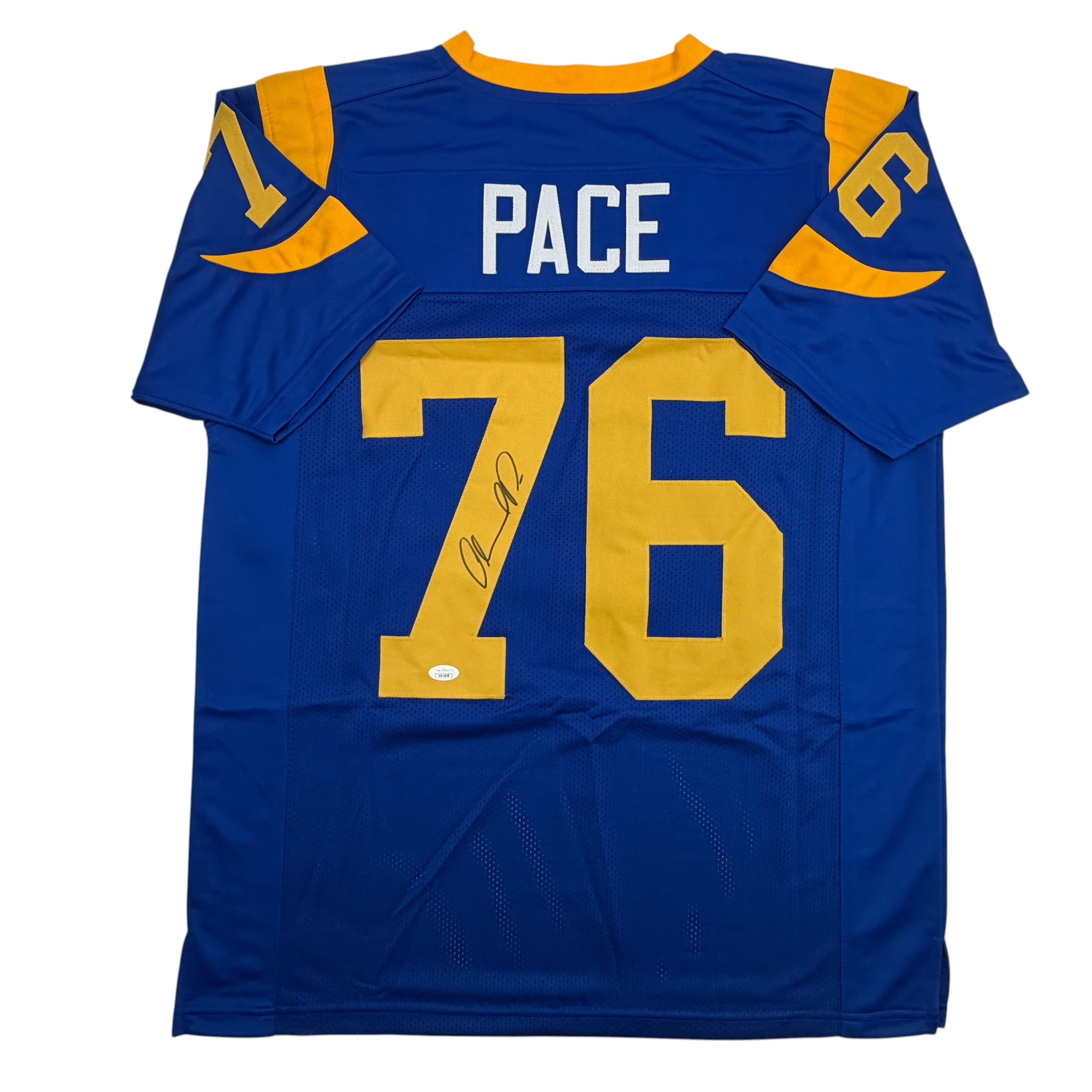 Autographed/Signed Orlando Pace St. Louis Retro Blue Football Jersey JSA COA