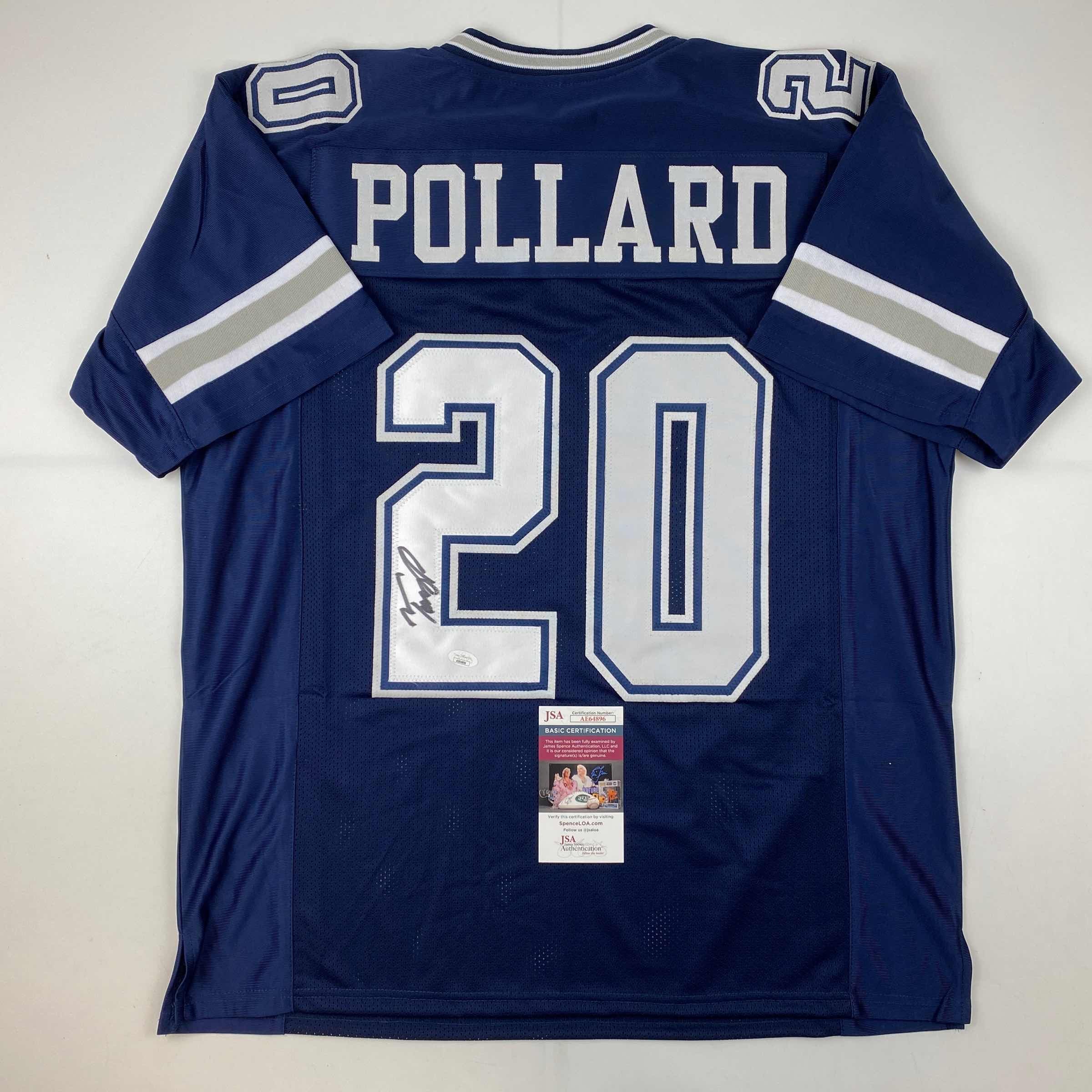 Autographed/Signed Tony Pollard Dallas Blue Football Jersey JSA COA