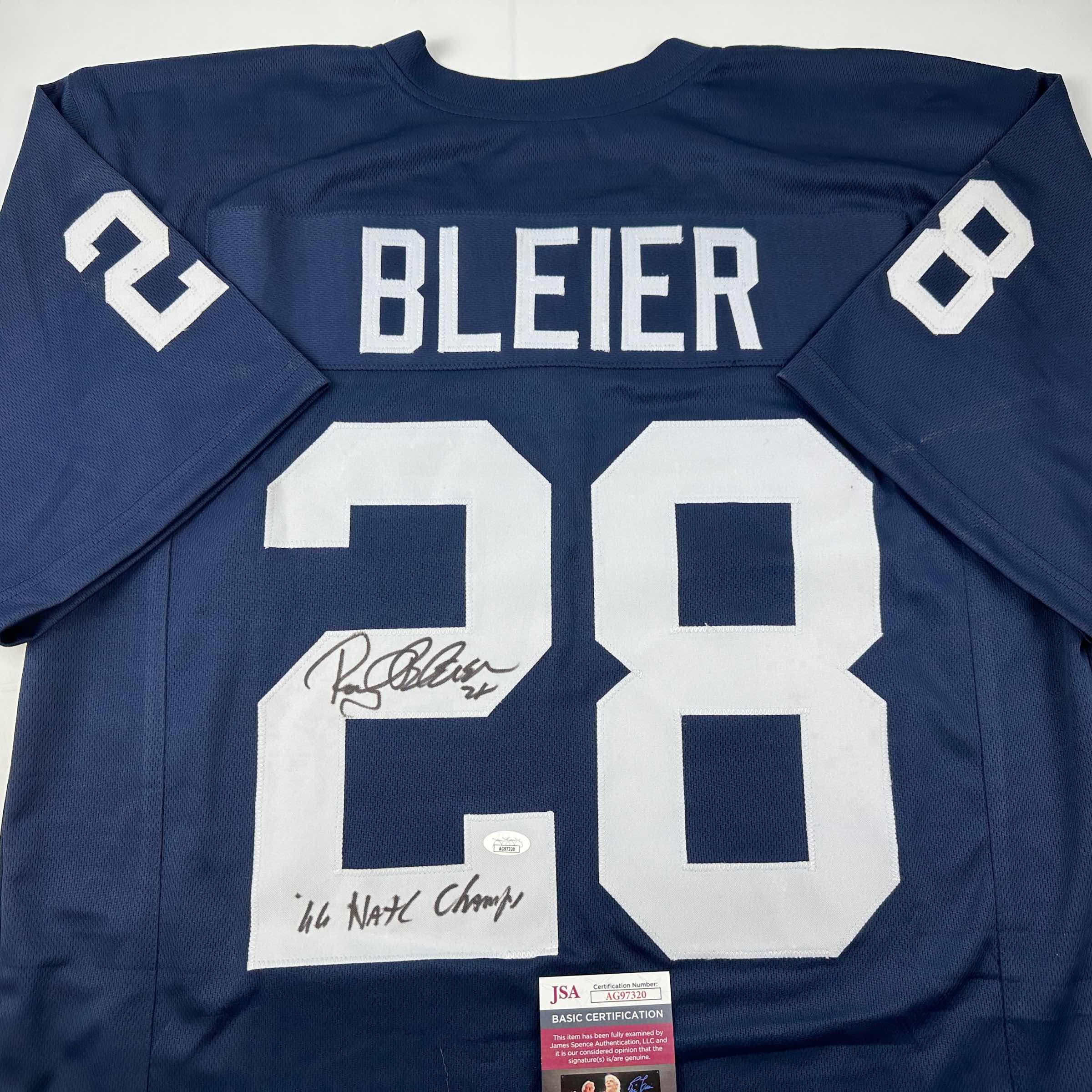 Autographed/Signed Rocky Bleier 66 Nat'l Champs Notre Dame Blue College Football Jersey JSA COA