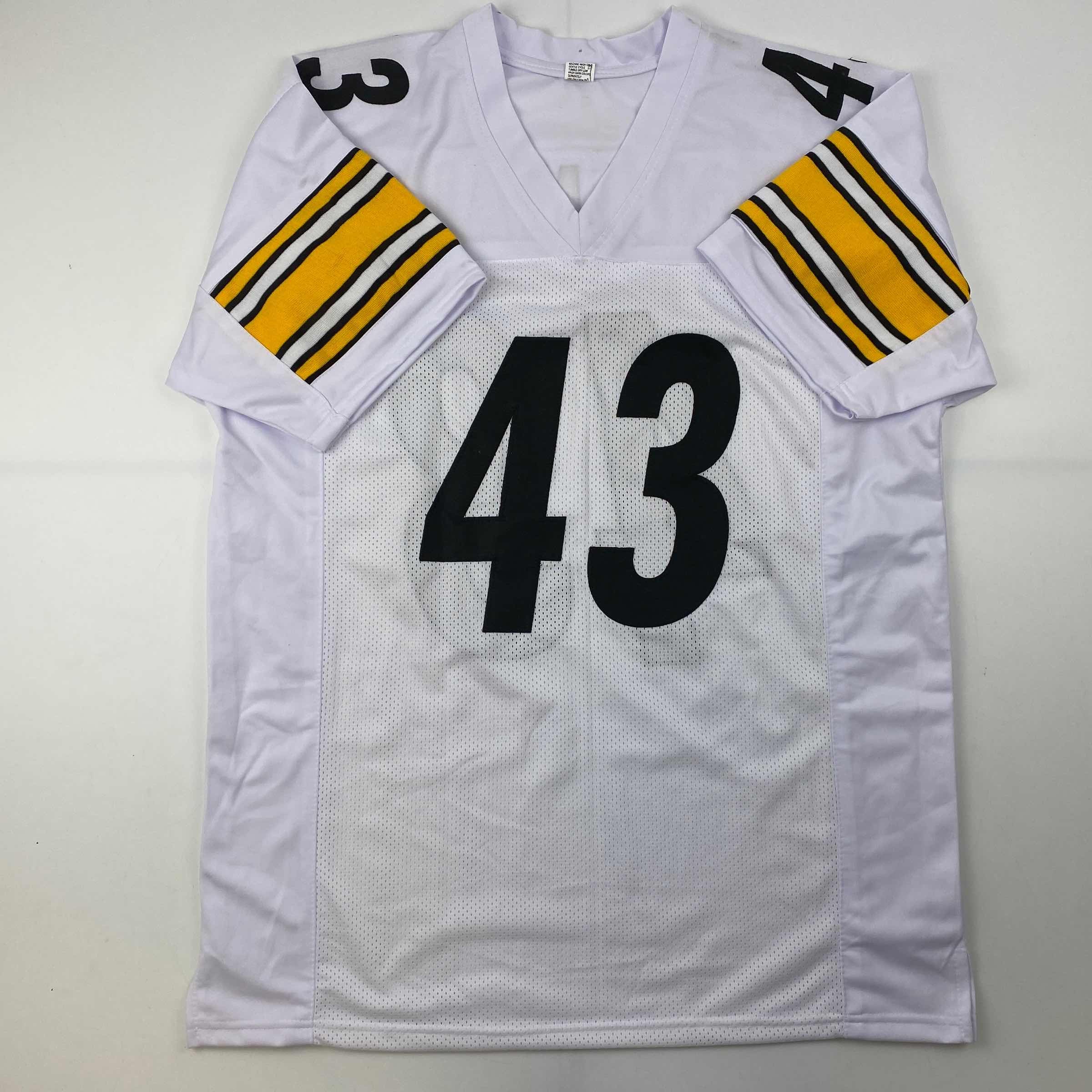 Autographed/Signed Troy Polamalu Pittsburgh White Football Jersey Beckett BAS COA