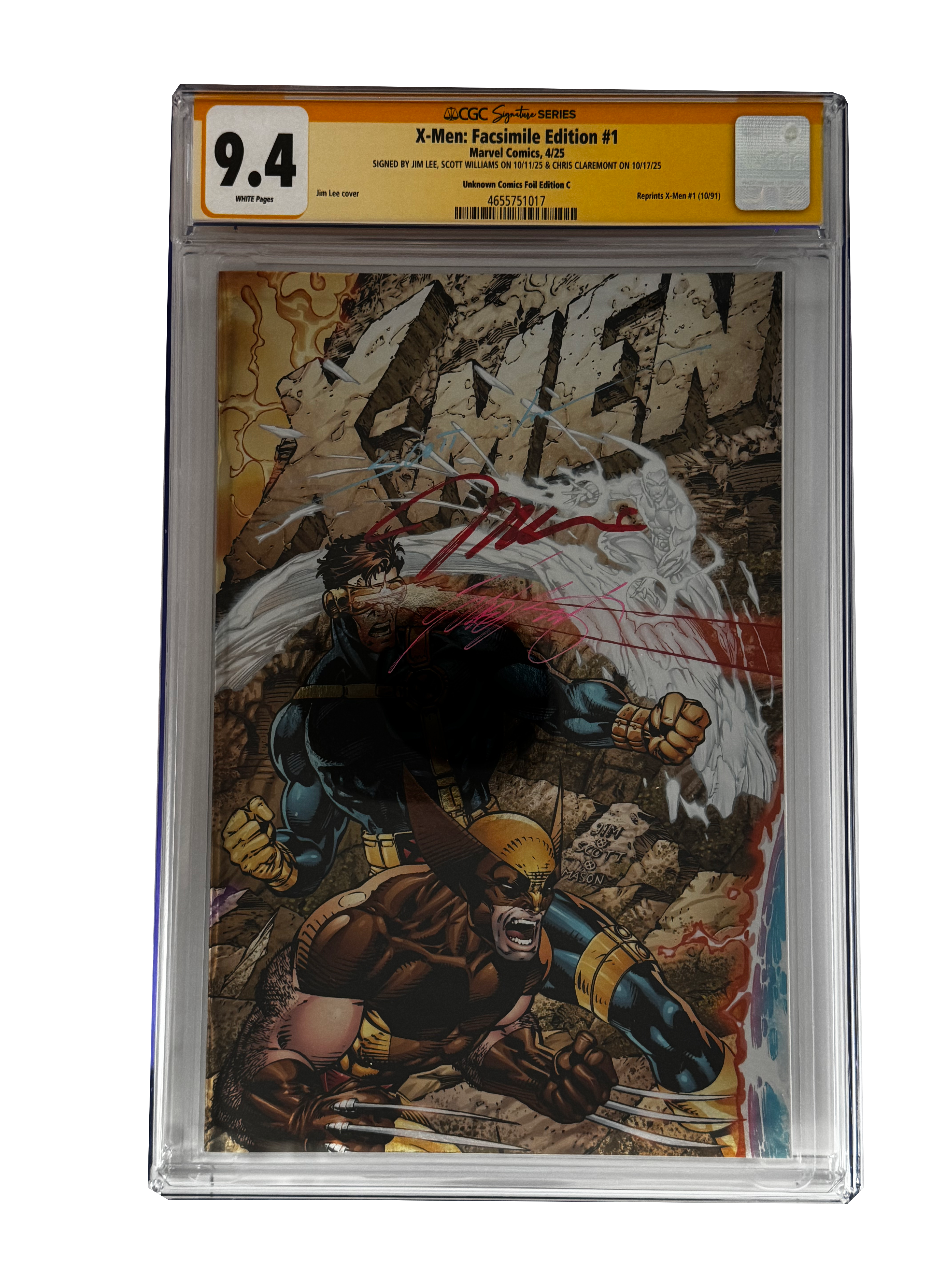[TRIPLE SIGNED CGC YELLOW LABEL 4 PACK FOIL] X-Men 1991 #1 Facsimile Jim Lee | Claremont |  Williams Cover Var [Set #3]
