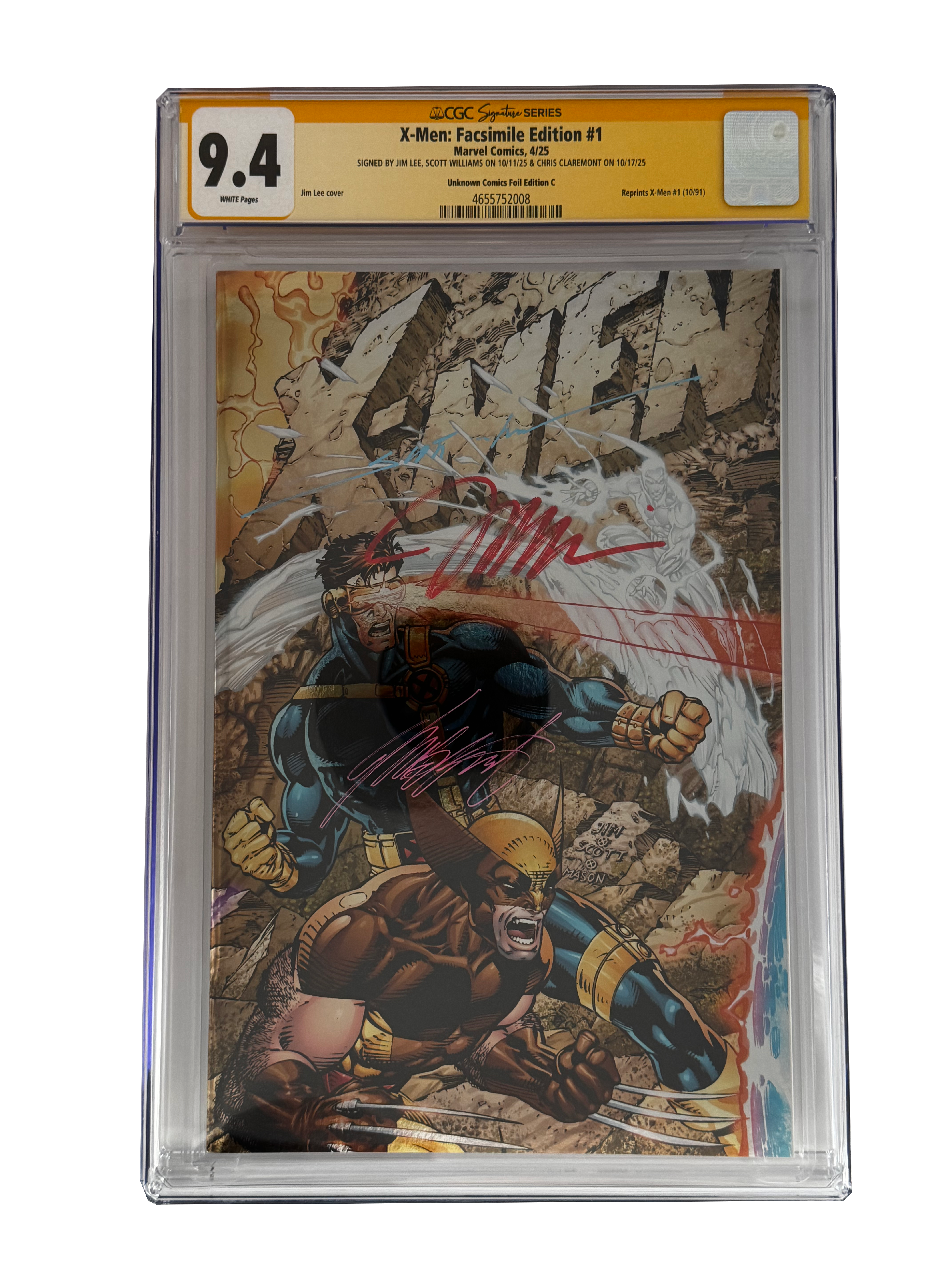 [TRIPLE SIGNED CGC YELLOW LABEL 4 PACK FOIL] X-Men 1991 #1 Facsimile Jim Lee | Claremont |  Williams Cover Var [Set #2]
