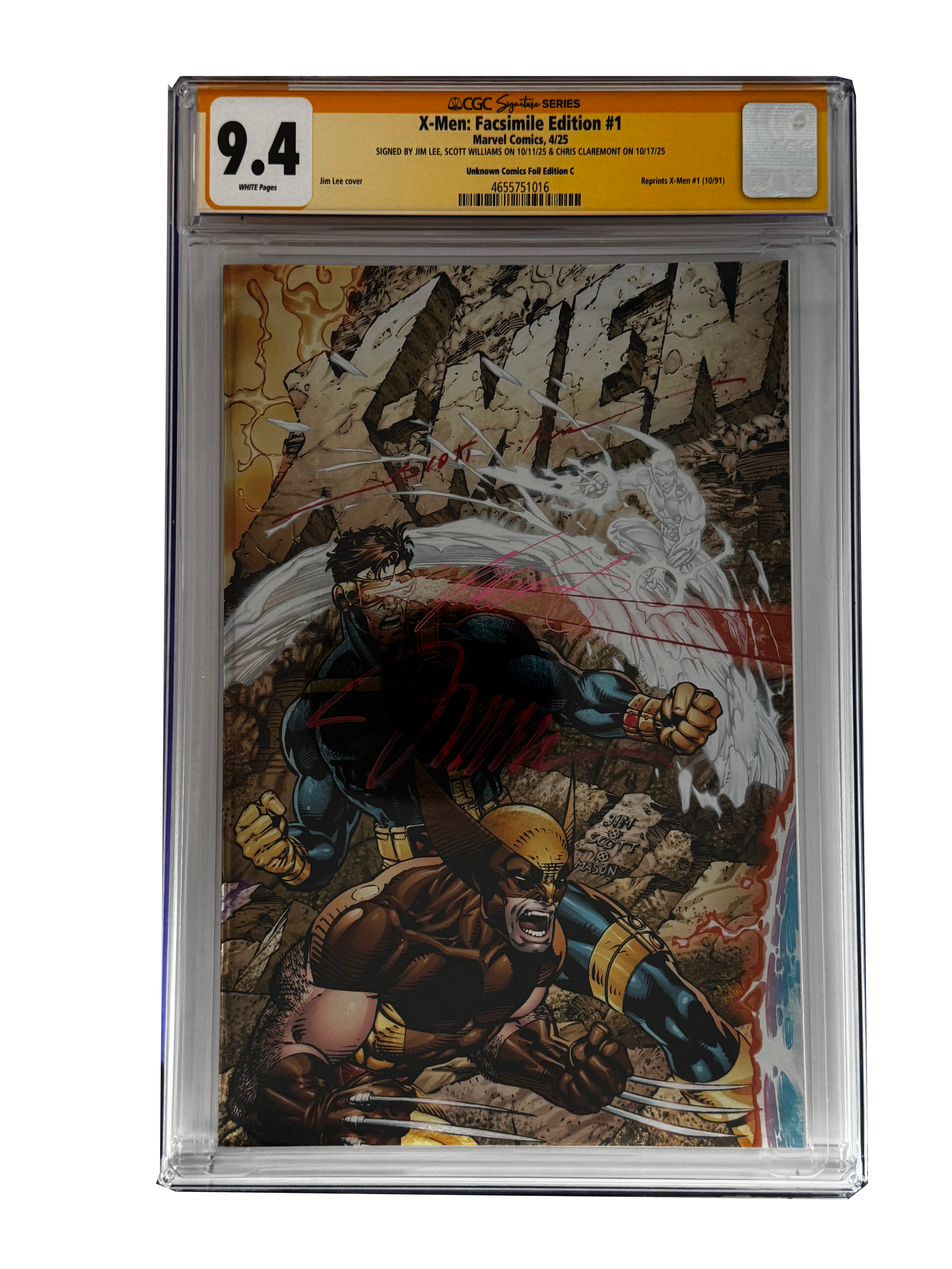 [TRIPLE SIGNED CGC YELLOW LABEL 4 PACK FOIL] X-Men 1991 #1 Facsimile Jim Lee | Claremont |  Williams Cover Var [Set #1]