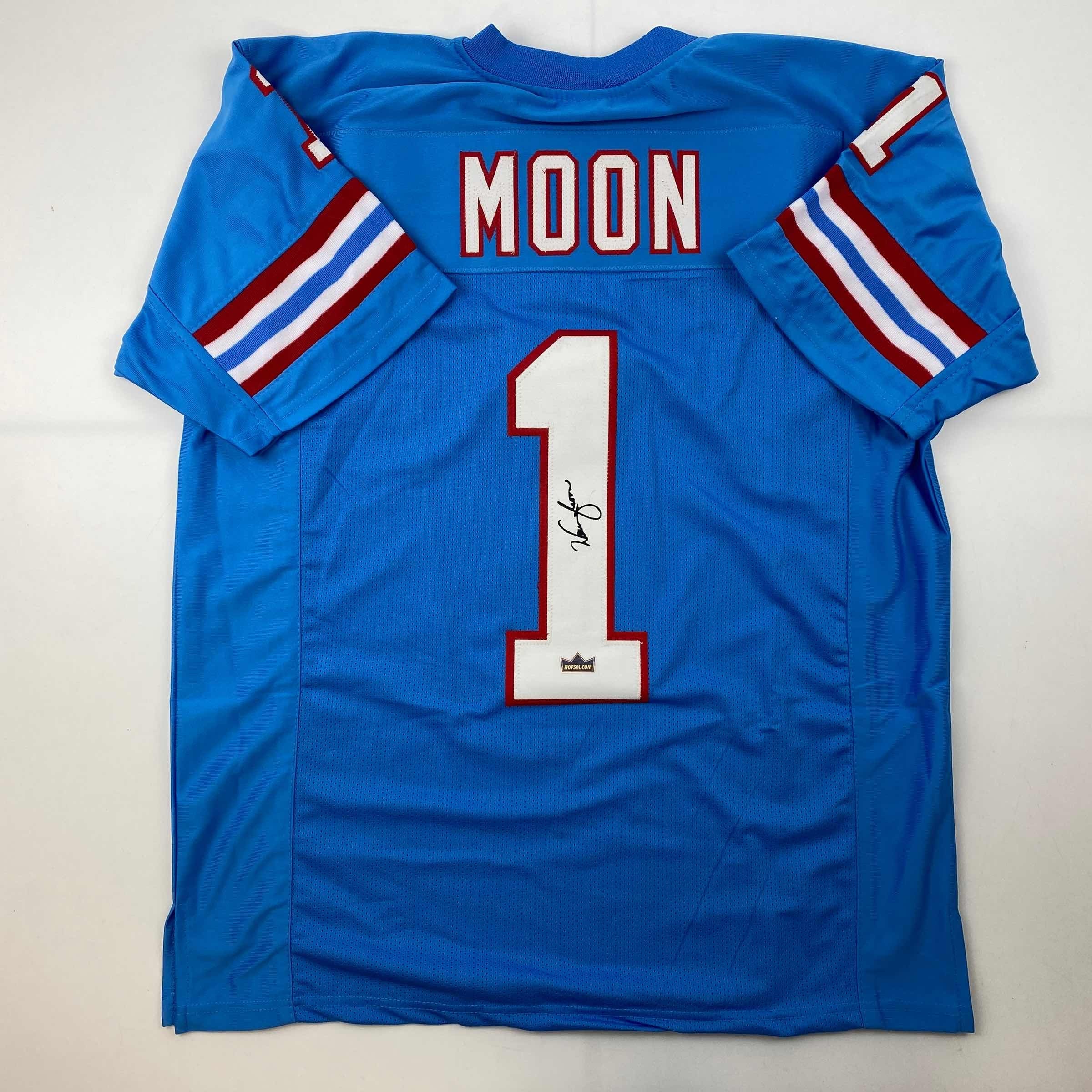 Facsimile Autographed Warren Moon Houston Blue Reprint Laser Auto Football Jersey Size Men's XL
