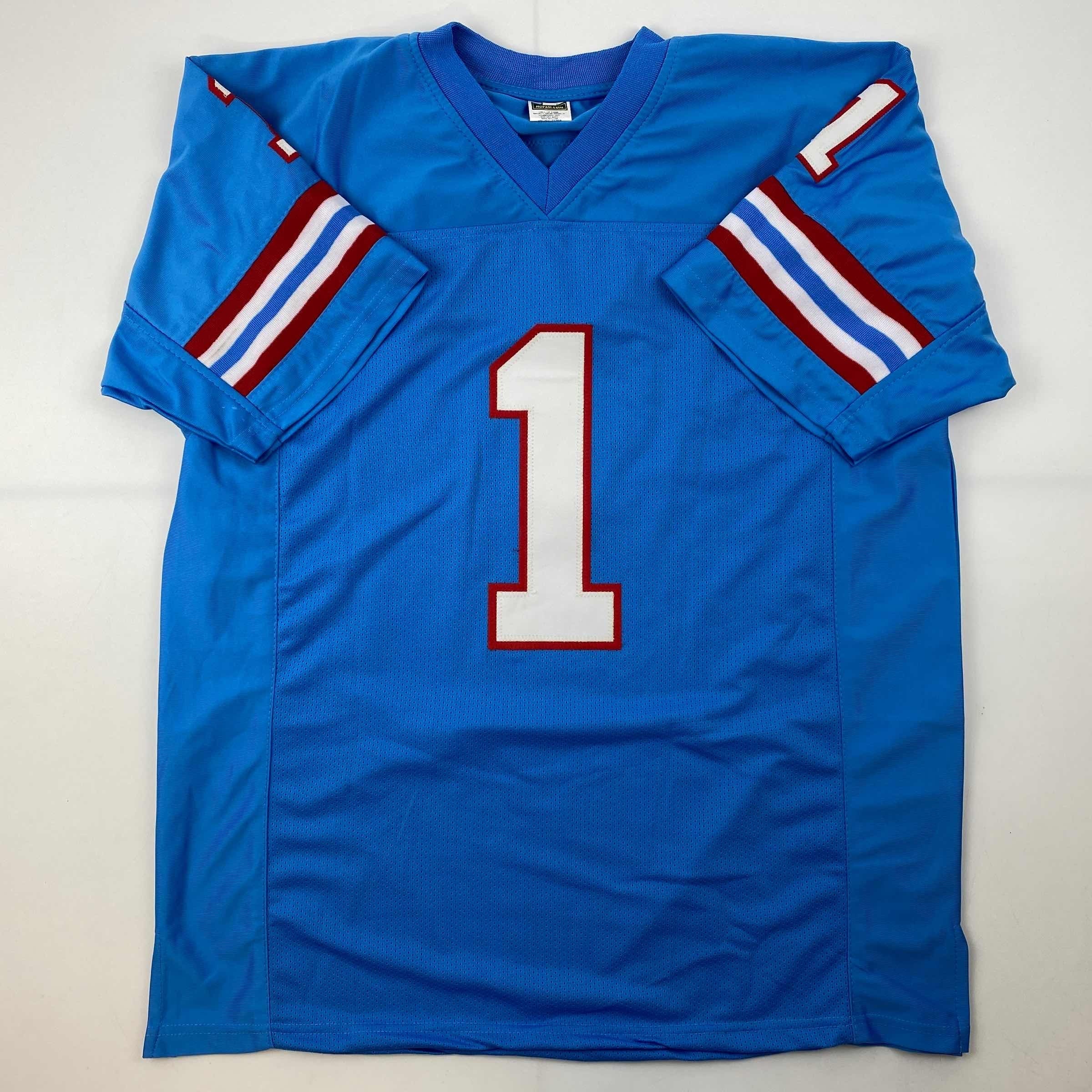 Facsimile Autographed Warren Moon Houston Blue Reprint Laser Auto Football Jersey Size Men's XL