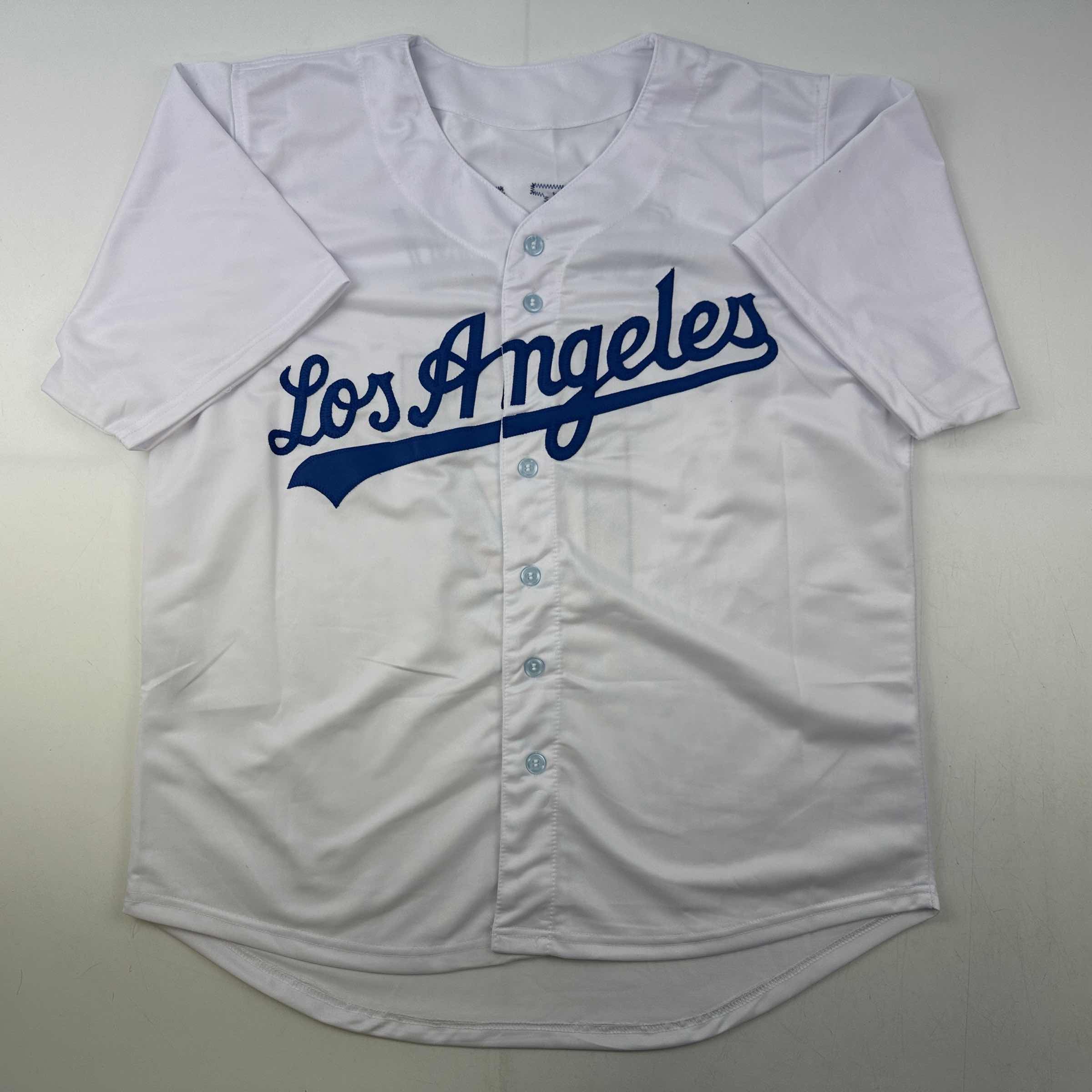 Facsimile Autographed Shohei Ohtani Los Angeles LA White Reprint Laser Auto Baseball Jersey Size Men's XL