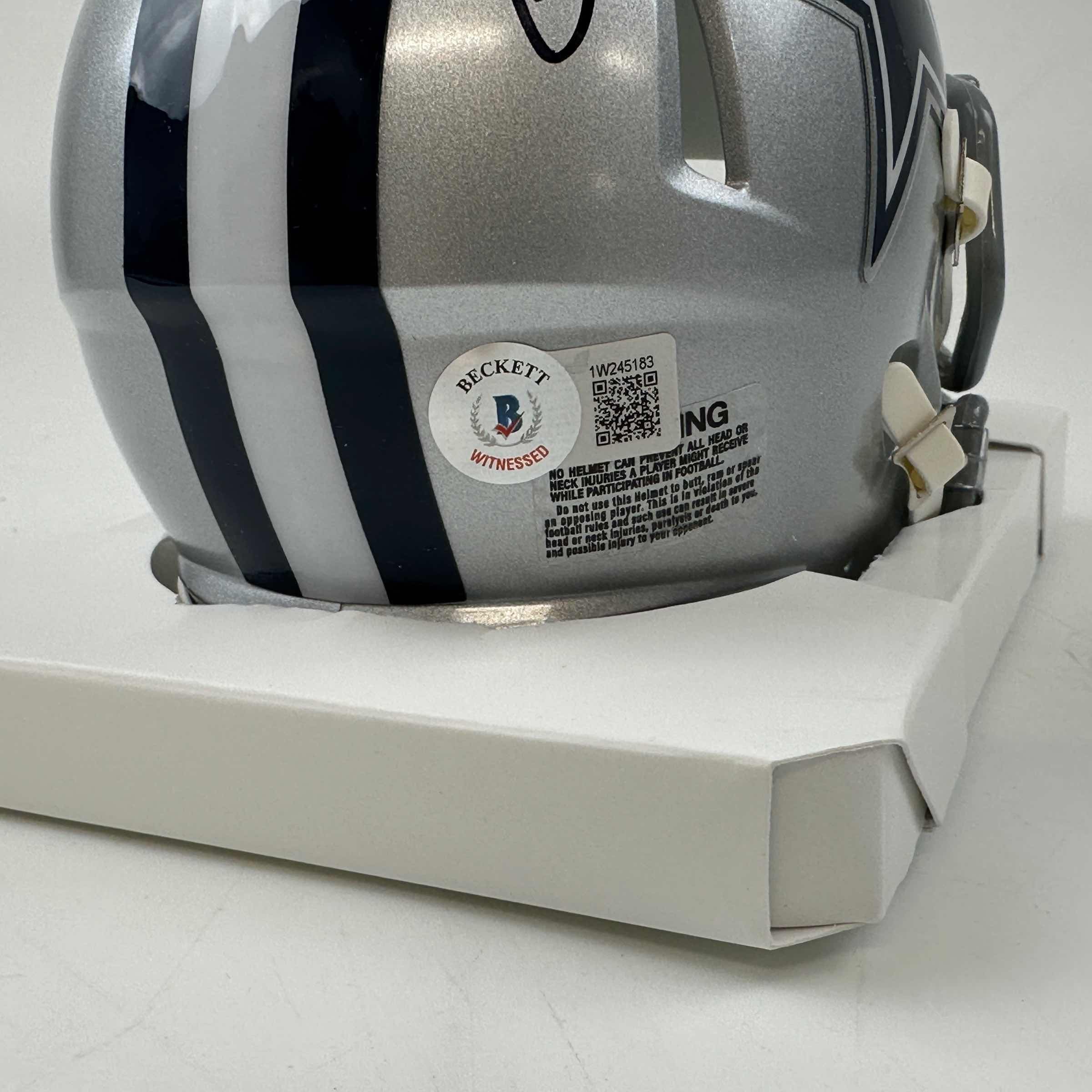 Autographed/Signed Zack Martin Dallas Cowboys Mini Football Helmet Beckett BAS COA