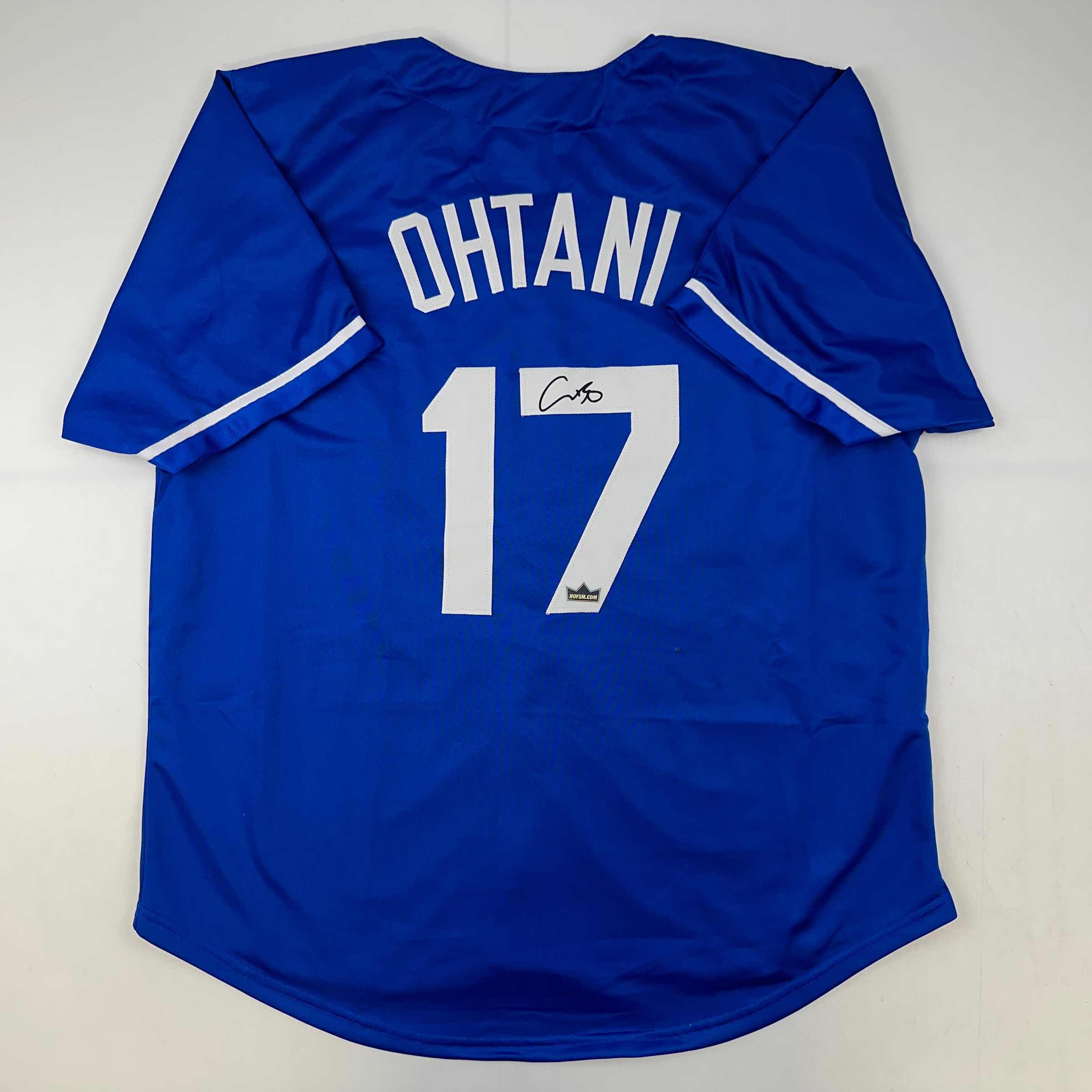 Facsimile Autographed Shohei Ohtani Los Angeles LA Blue Reprint Laser Auto Baseball Jersey Size Men's XL